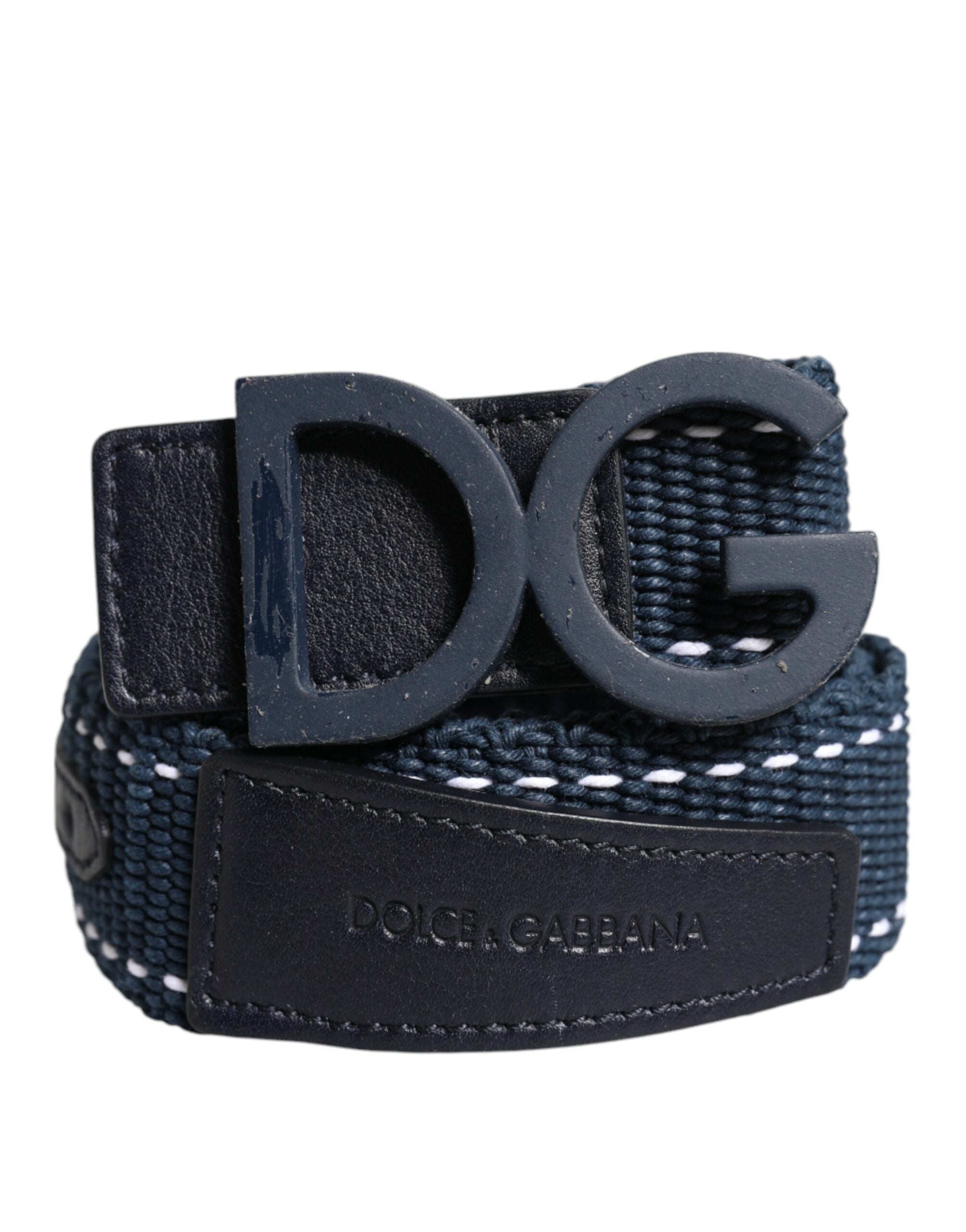 Dolce & Gabbana Blue White Cotton DG Logo Metal Buckle Belt