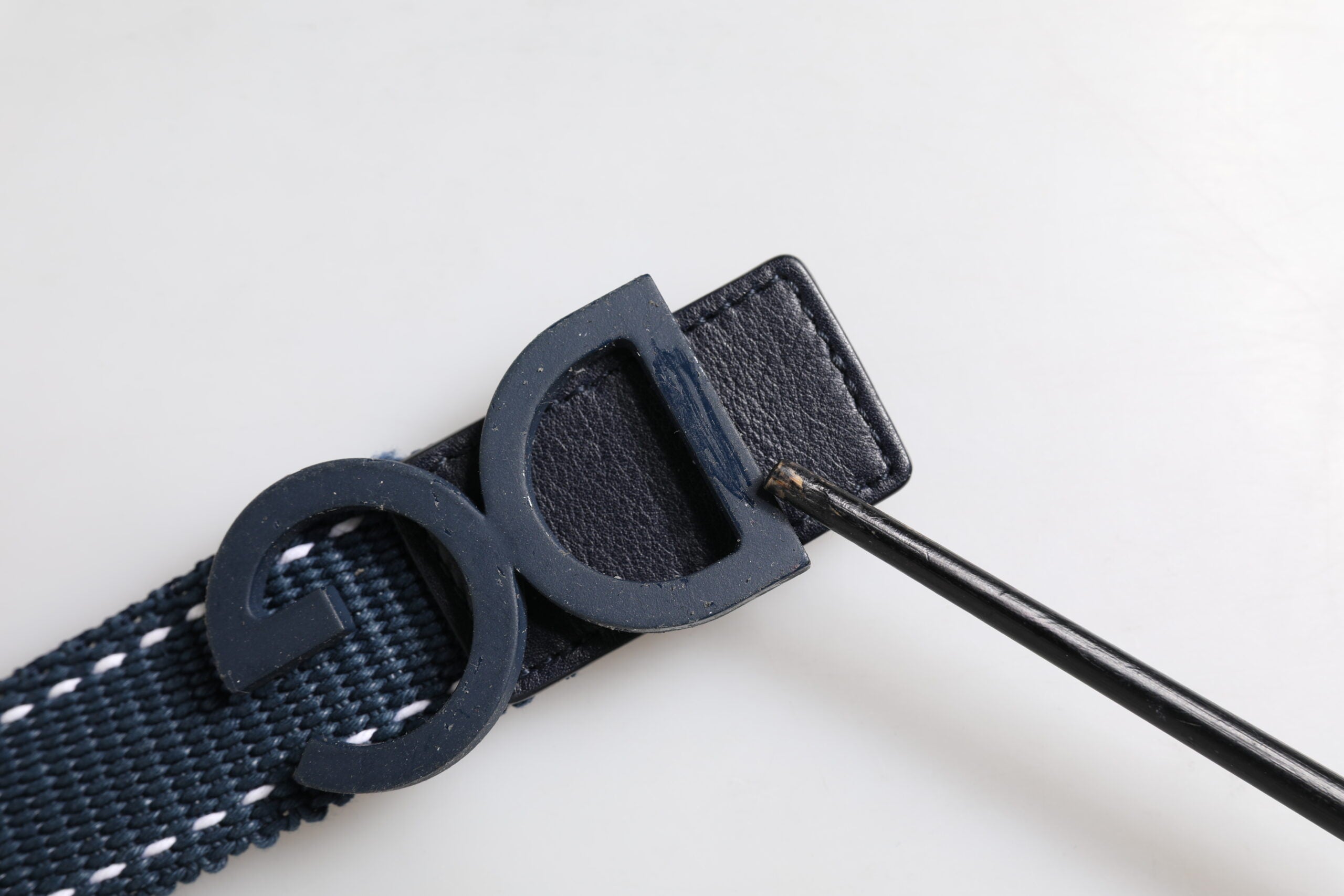 Dolce & Gabbana Blue White Cotton DG Logo Metal Buckle Belt