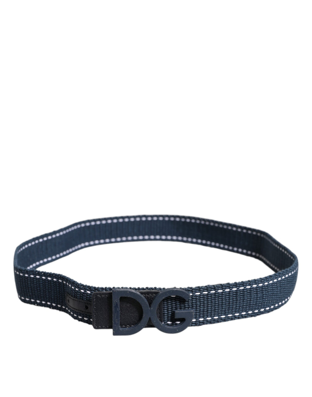 Dolce & Gabbana Blue White Cotton DG Logo Metal Buckle Belt