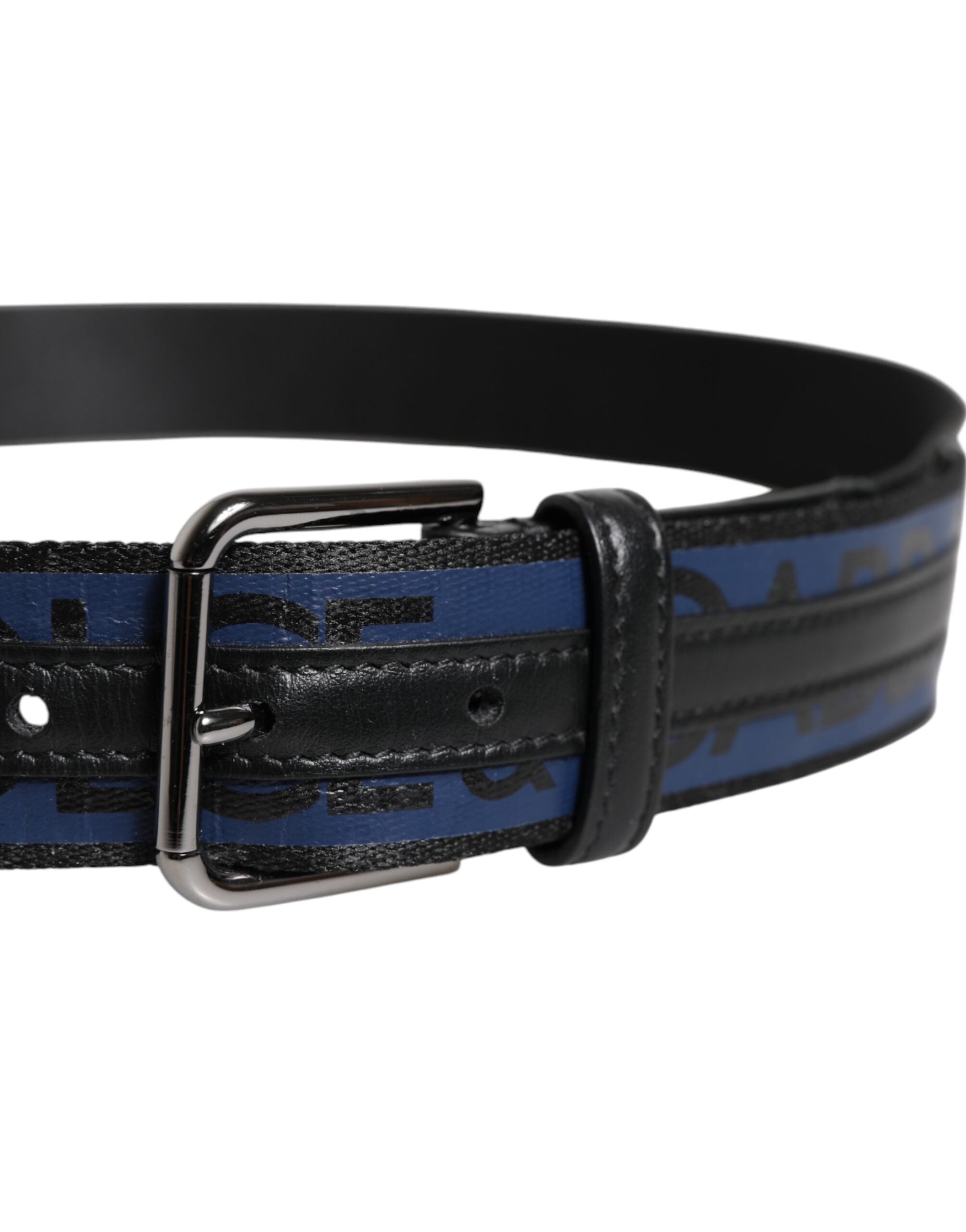 Dolce & Gabbana Black Blue Polyester Printed Metal Buckle Belt