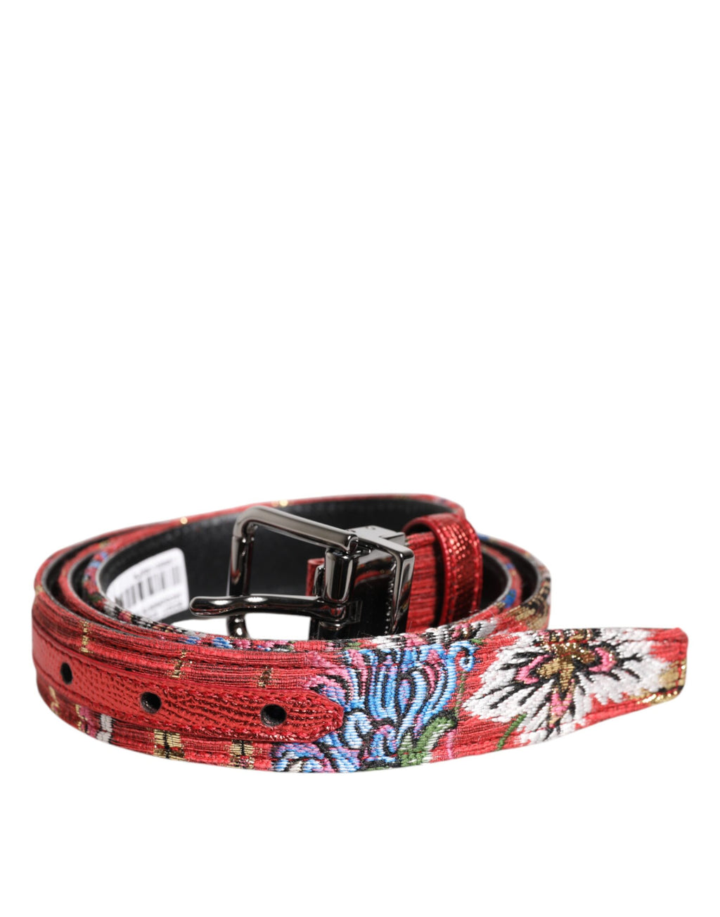 Dolce & Gabbana Red Floral DG Embellished Metal Buckle Belt
