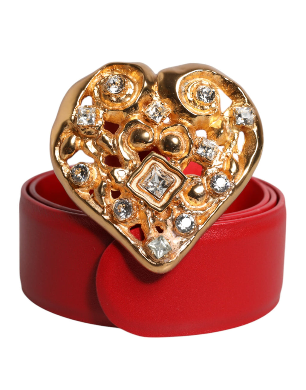 Dolce & Gabbana Red Calf Leather Embellished Metal Buckle Belt