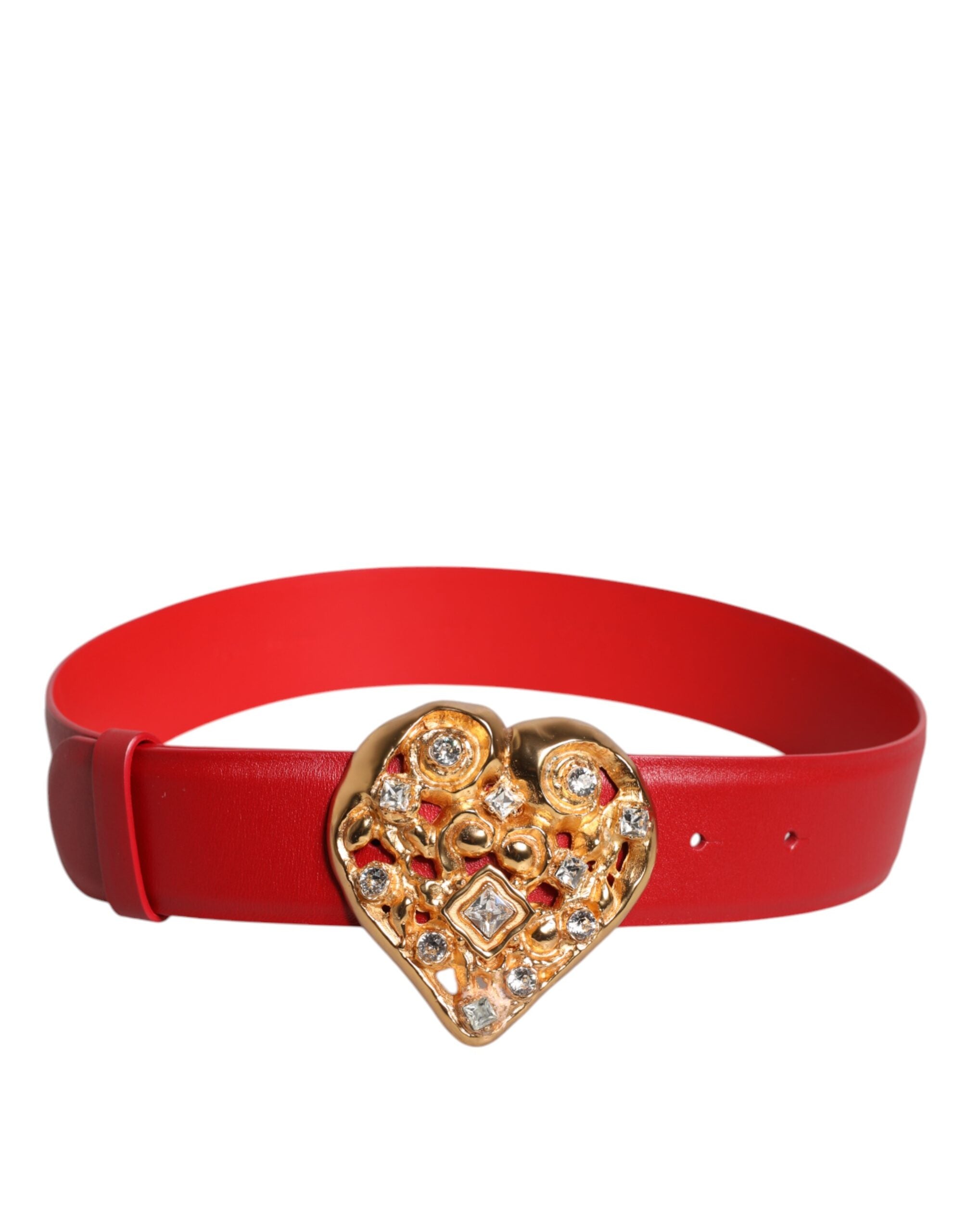 Dolce & Gabbana Red Calf Leather Embellished Metal Buckle Belt