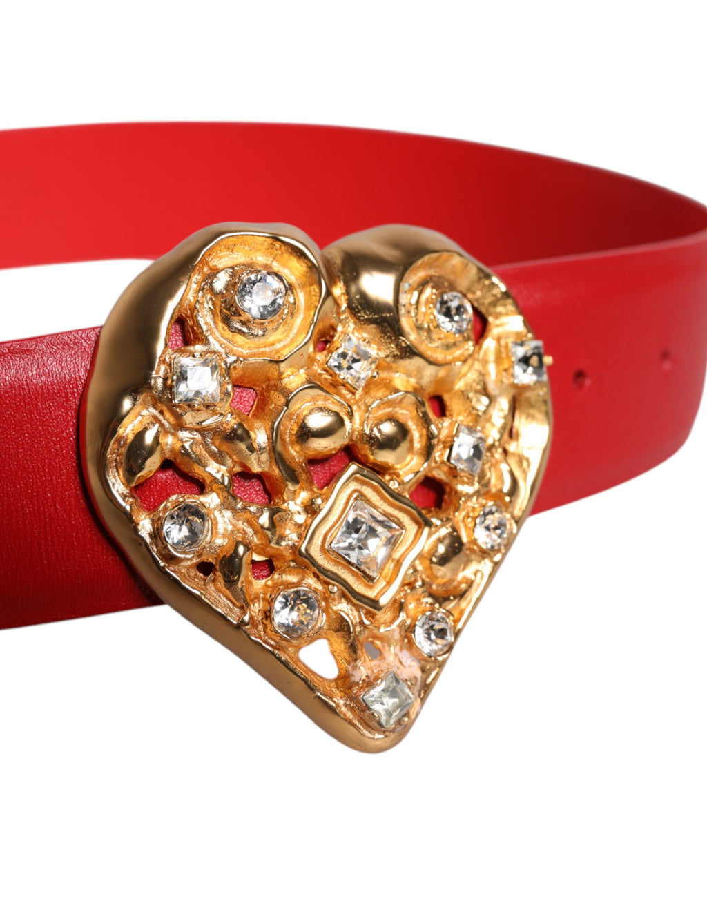 Dolce & Gabbana Red Calf Leather Embellished Metal Buckle Belt
