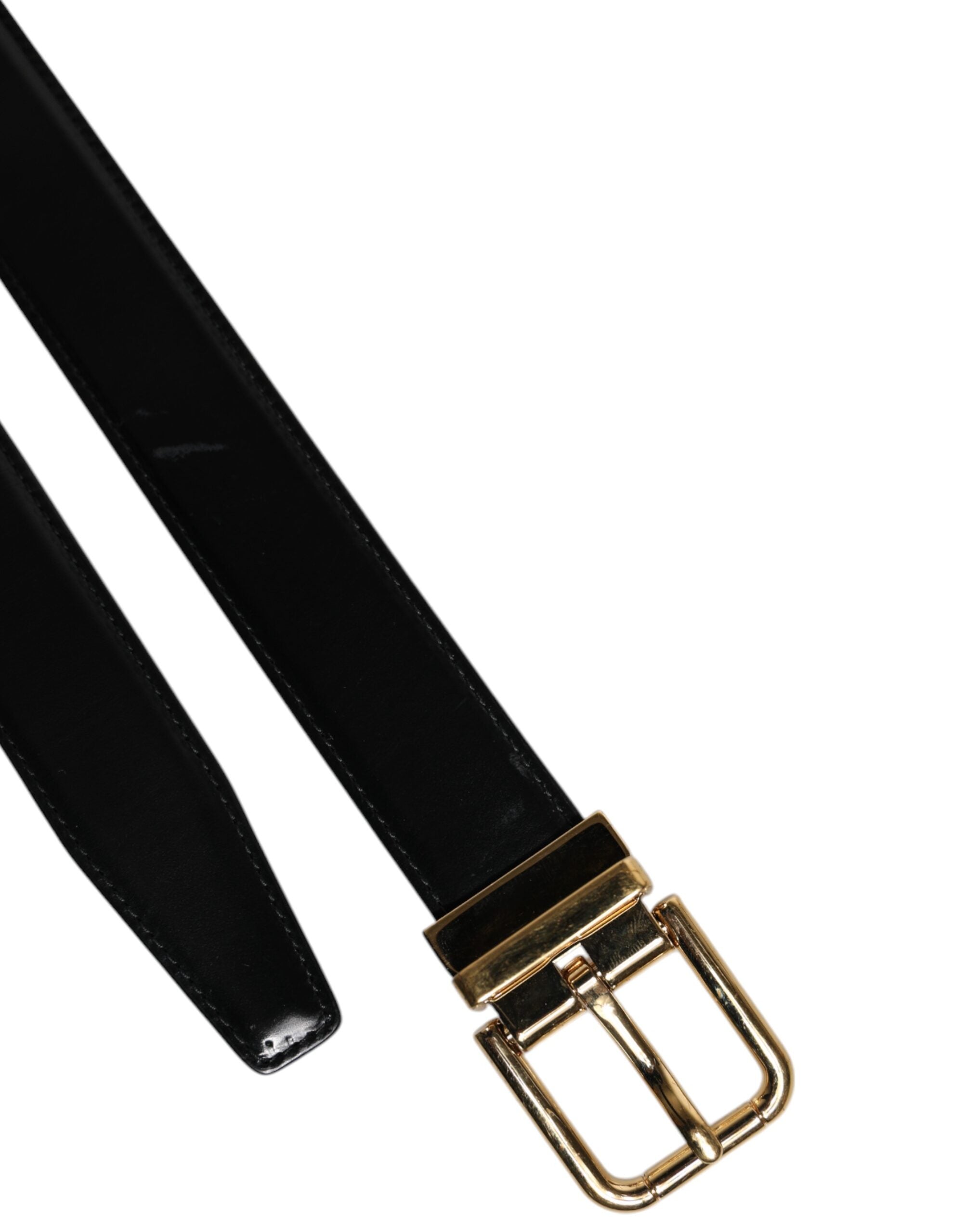 Dolce & Gabbana Black Leather Gold Metal Waist Buckle Belt
