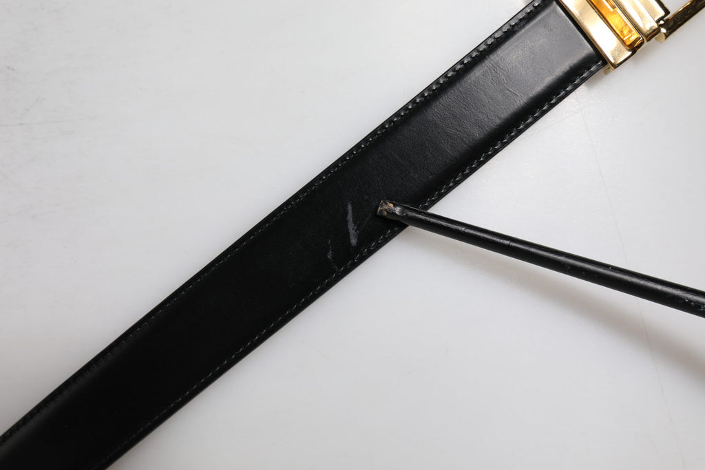 Dolce & Gabbana Black Leather Gold Metal Waist Buckle Belt