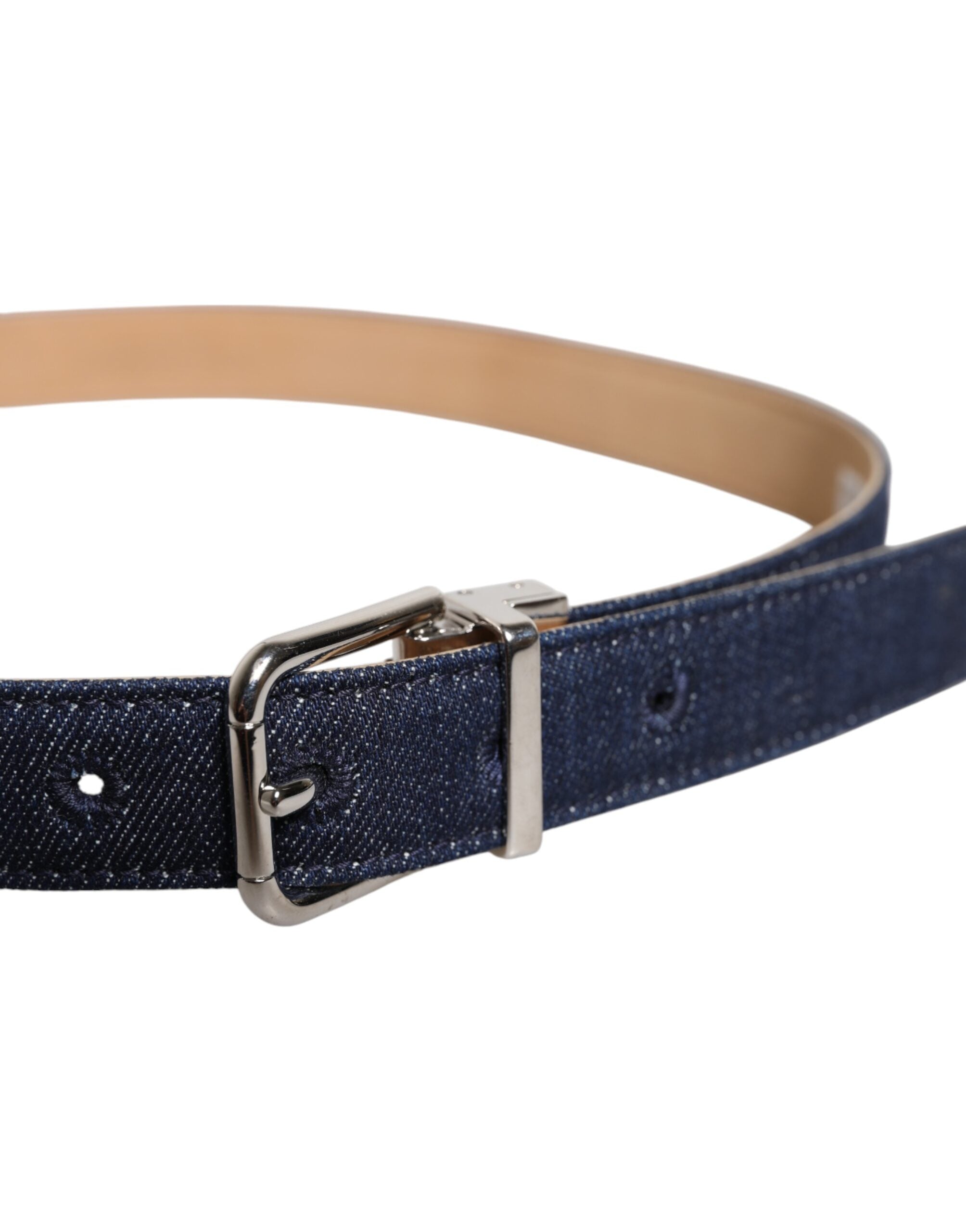 Dolce & Gabbana Blue Denim Silver Logo Metal Waist Buckle Belt
