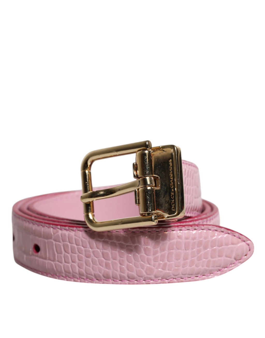 Dolce & Gabbana Pink Leather Gold Logo Metal Waist Buckle Belt