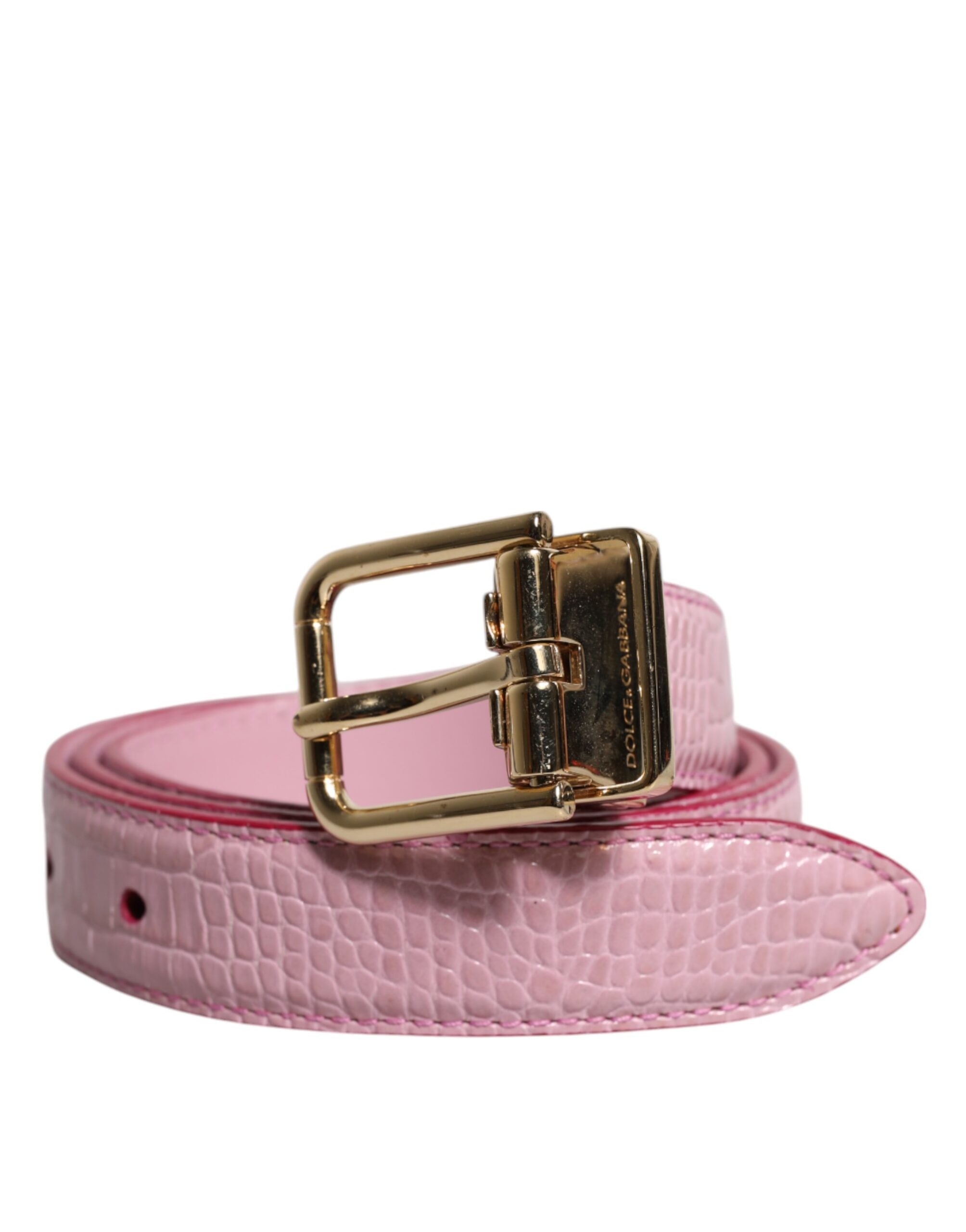 Dolce & Gabbana Pink Leather Gold Logo Metal Waist Buckle Belt