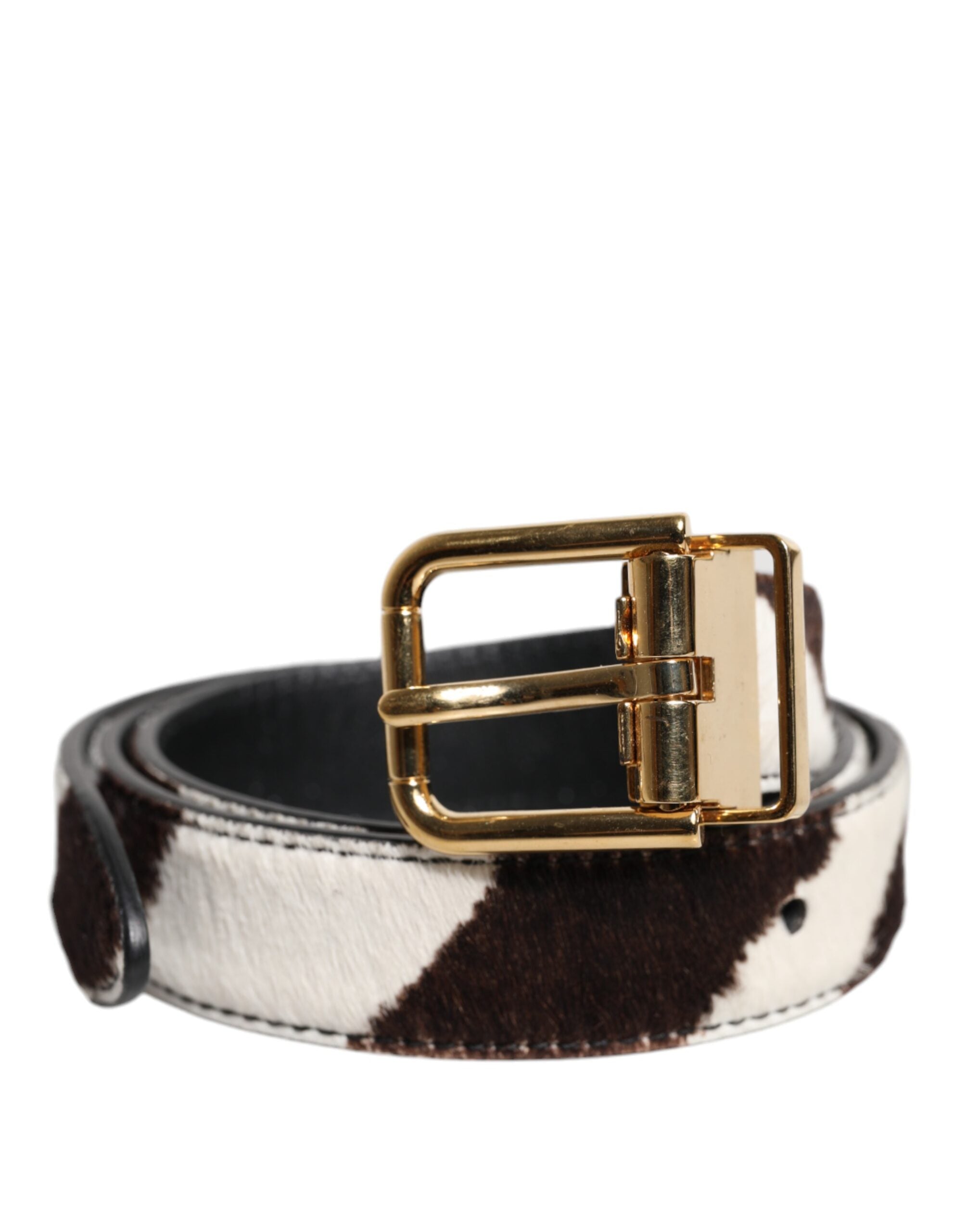 Dolce & Gabbana Black White Pony Leather Waist Buckle Belt