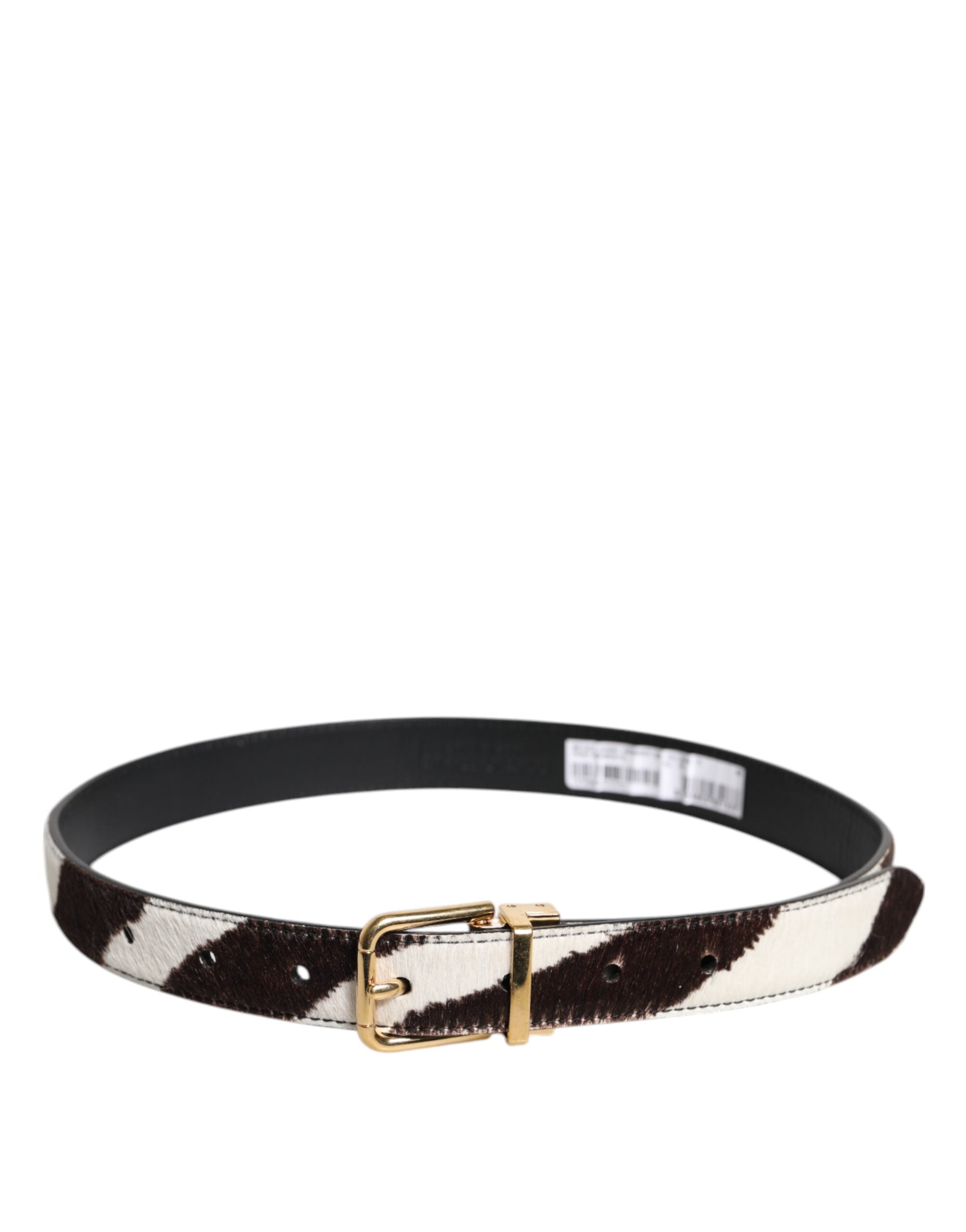 Dolce & Gabbana Black White Pony Leather Waist Buckle Belt