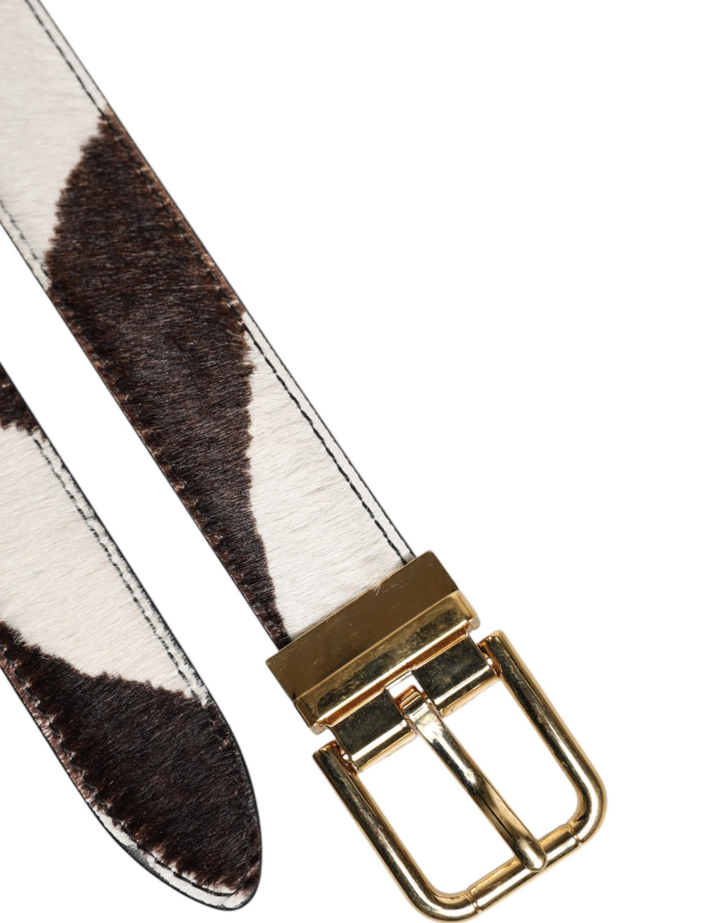 Dolce & Gabbana Black White Pony Leather Waist Buckle Belt