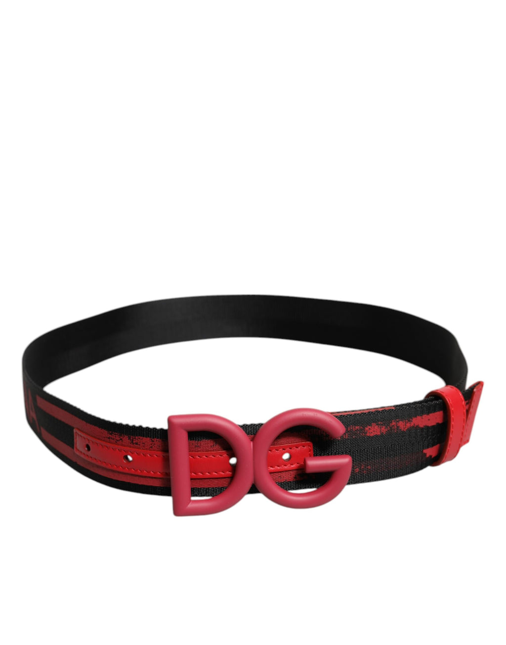 Dolce & Gabbana Black Red Nylon DG Metal Waist Buckle Belt