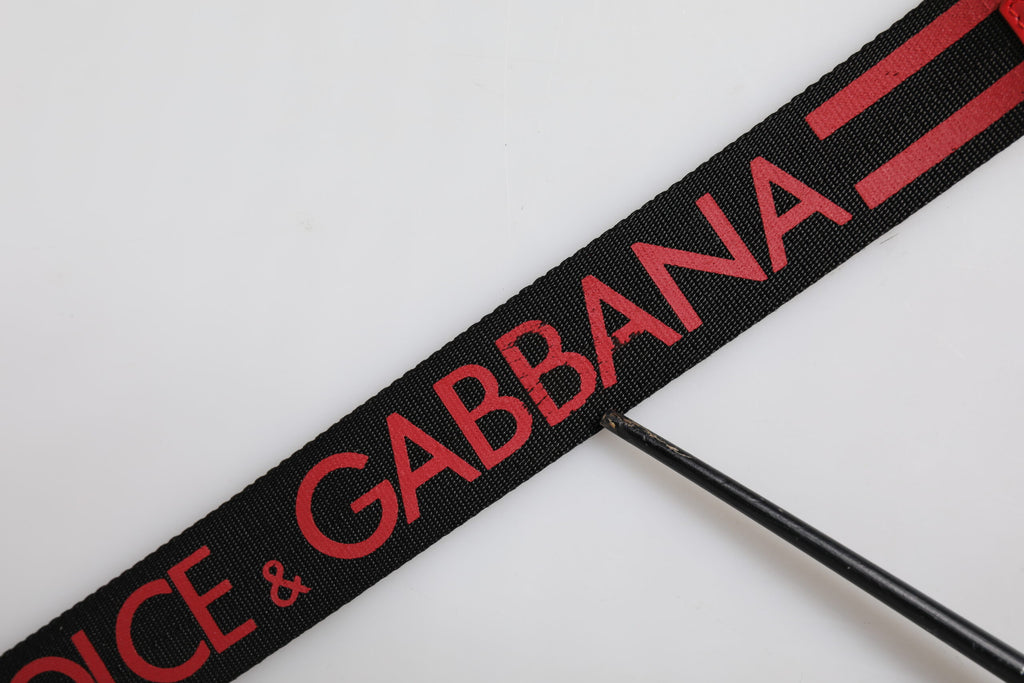 Dolce & Gabbana Black Red Nylon DG Metal Waist Buckle Belt