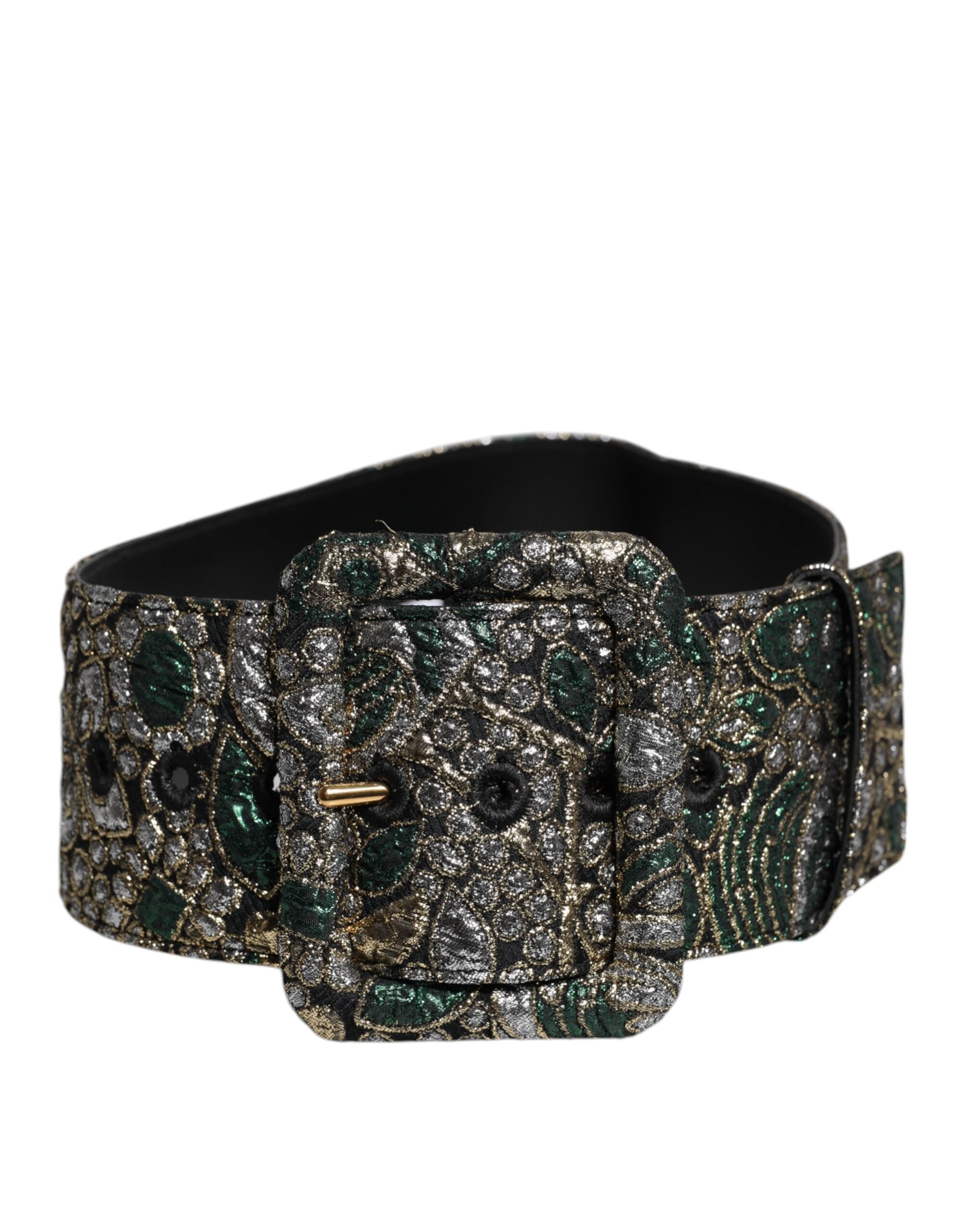 Dolce & Gabbana Multicolor Floral Jacquard Lurex Wide Waist Buckle Belt