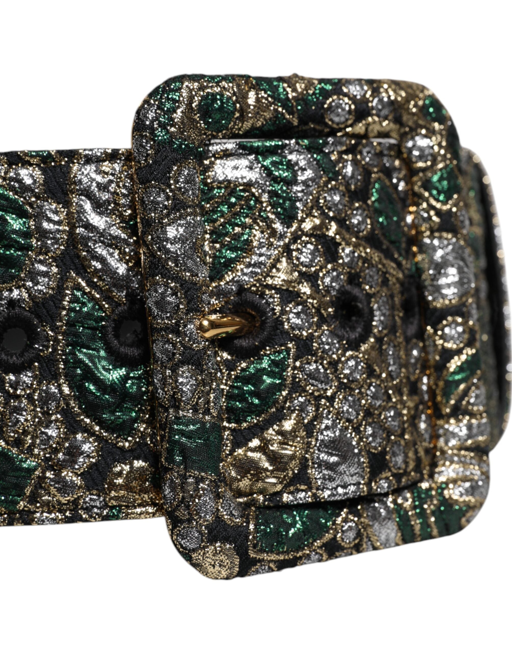 Dolce & Gabbana Multicolor Floral Jacquard Lurex Wide Waist Buckle Belt