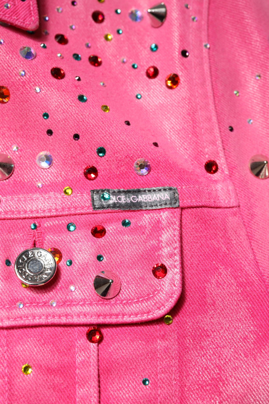 Dolce & Gabbana Pink Crystal Embellished Cotton Denim Jacket