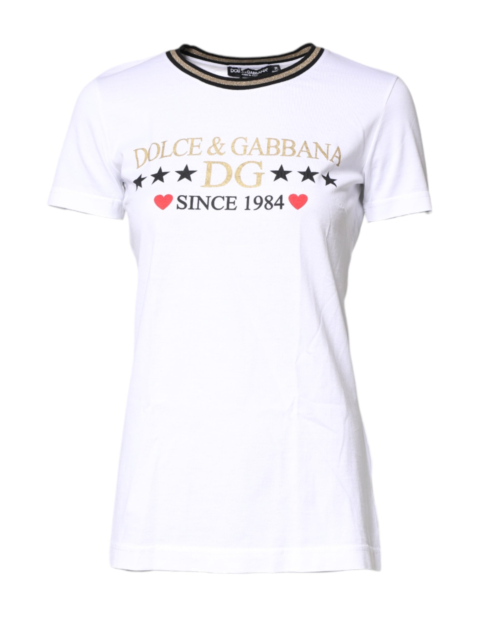 Dolce & Gabbana White Graphic Print Cotton Crew Neck T-shirt