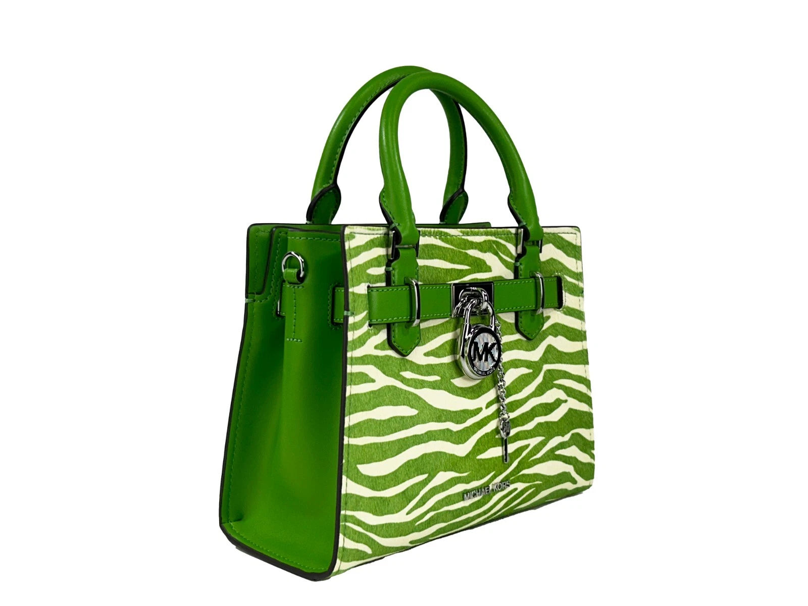 Michael Kors Hamilton Small Leather Zebra Print Satchel Crossbody Jungle Green