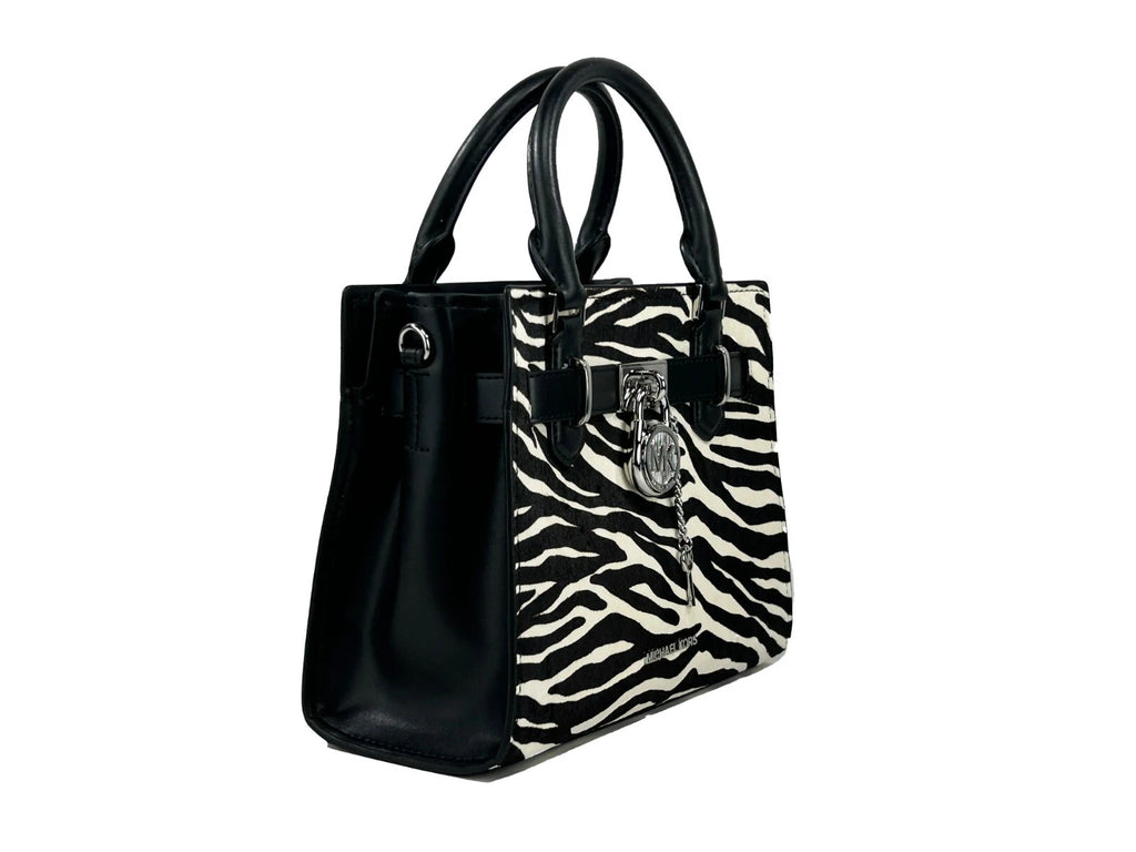 Michael Kors Hamilton Small Leather Zebra Print Satchel Crossbody Black/White
