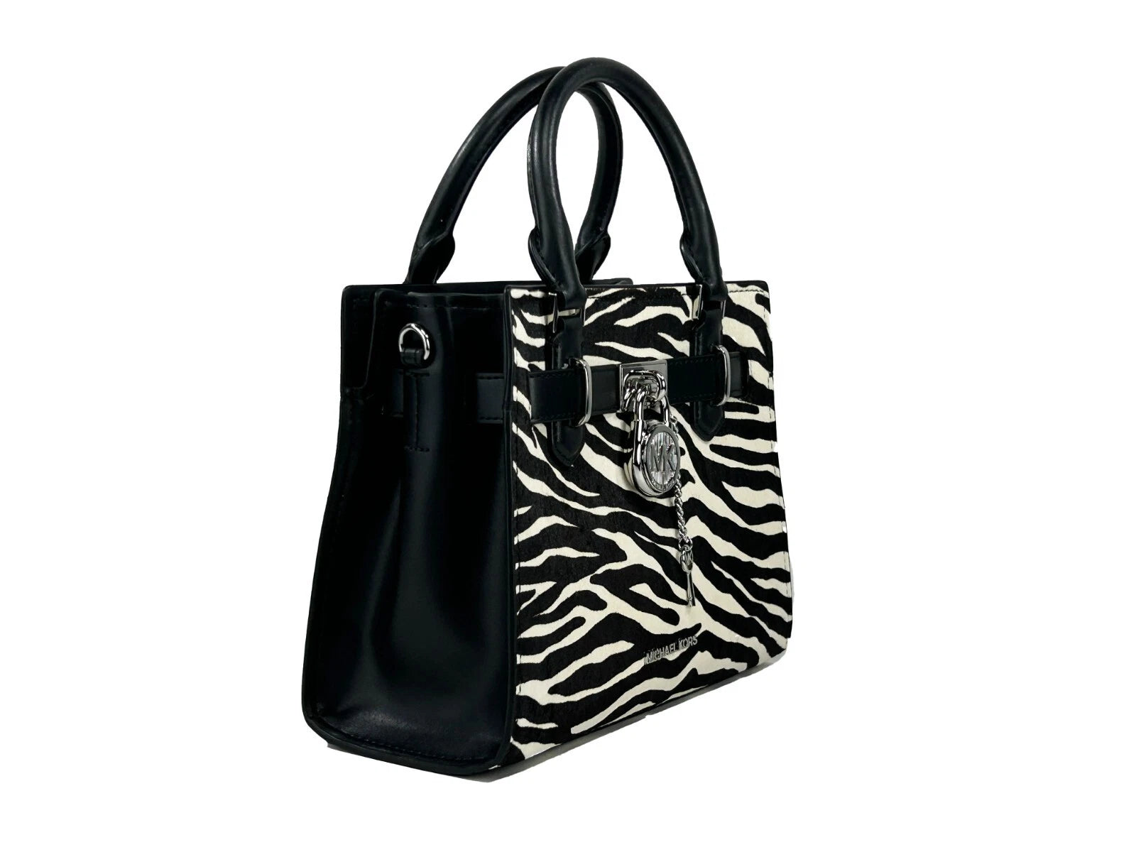 Michael Kors Hamilton Small Leather Zebra Print Satchel Crossbody Black/White