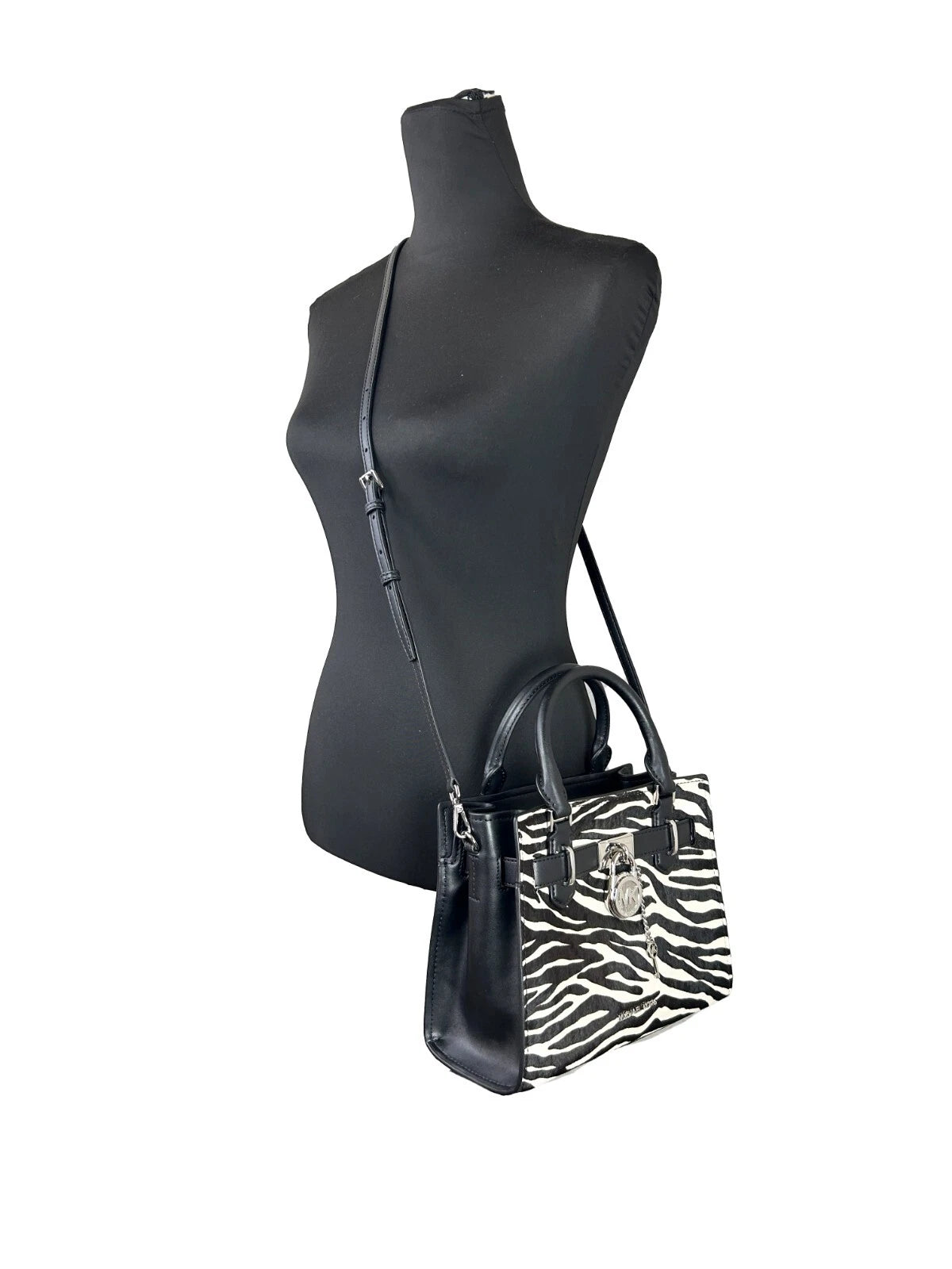 Michael Kors Hamilton Small Leather Zebra Print Satchel Crossbody Black/White