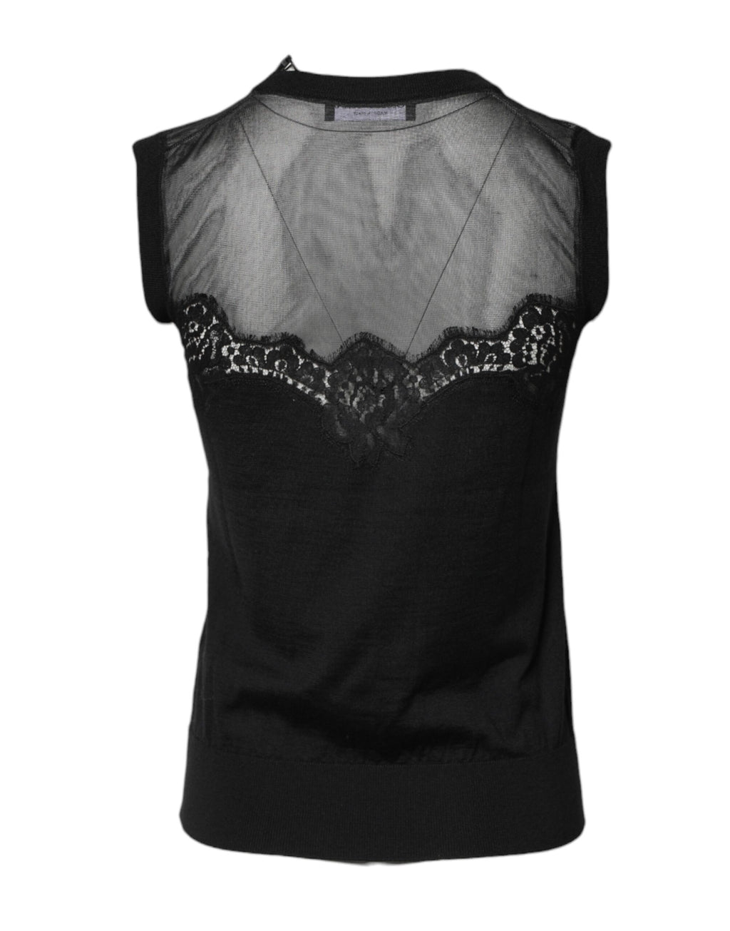 Dolce & Gabbana Black Lace Sheer Crew Neck Sleeveless Top