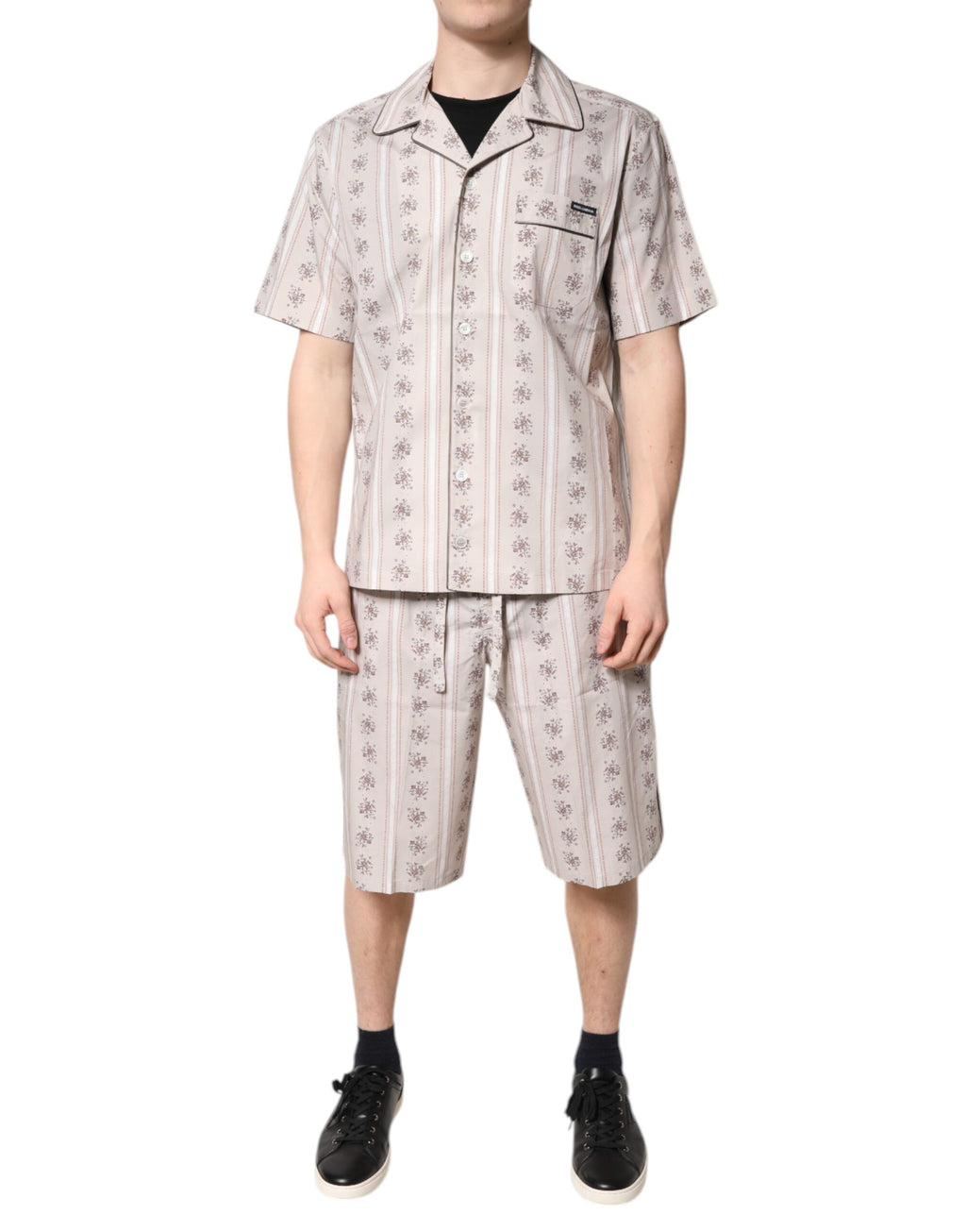 Dolce & Gabbana Beige Floral Print Cotton Men Pajama Set Sleepwear
