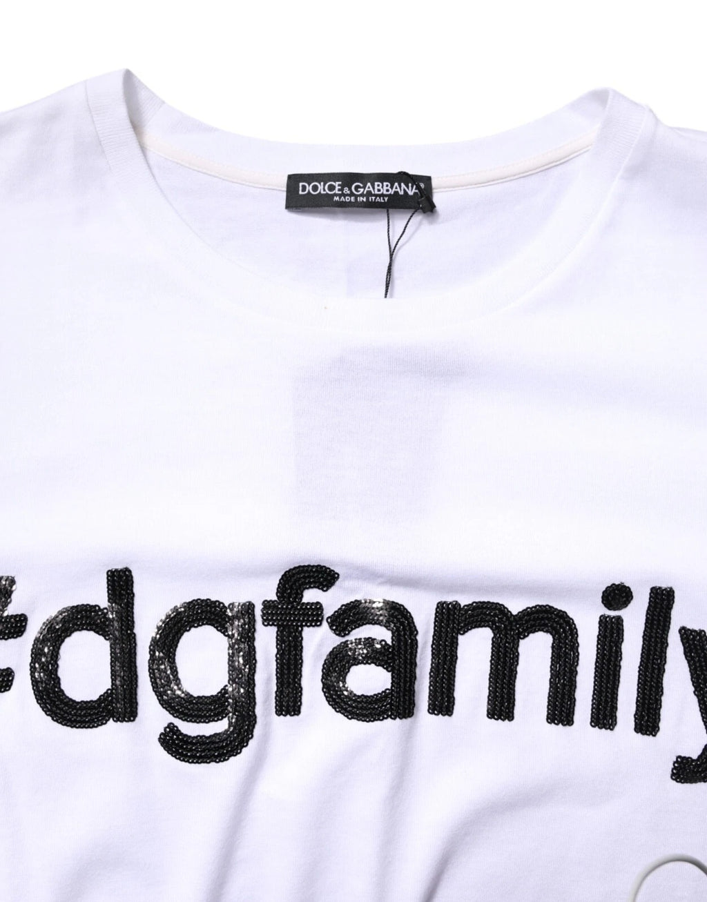 Dolce & Gabbana White #DGFamily Print Cotton Crew Neck T-shirt