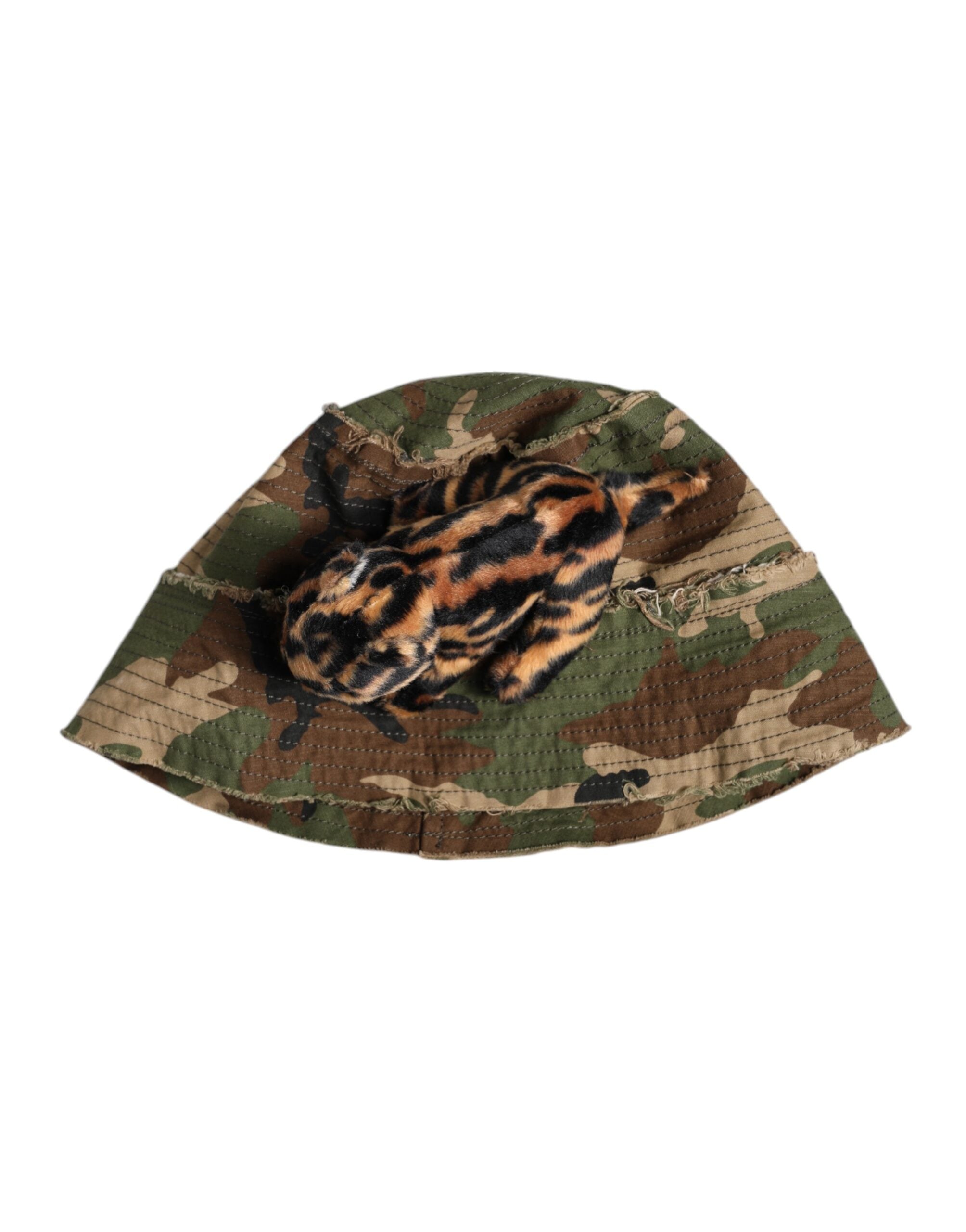 Dolce & Gabbana Multicolor Leopard Embellish Wide Brim Bucket Hat