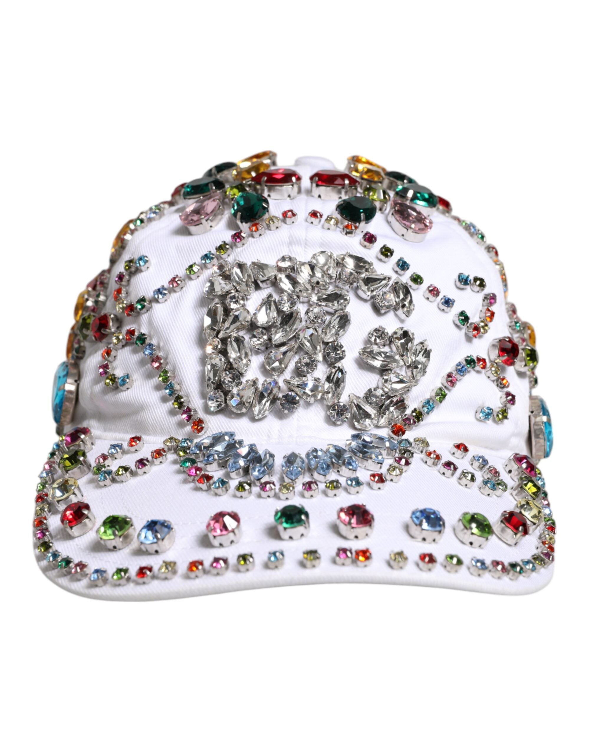 Dolce & Gabbana White Multicolor Crystal Embellish Baseball Cap