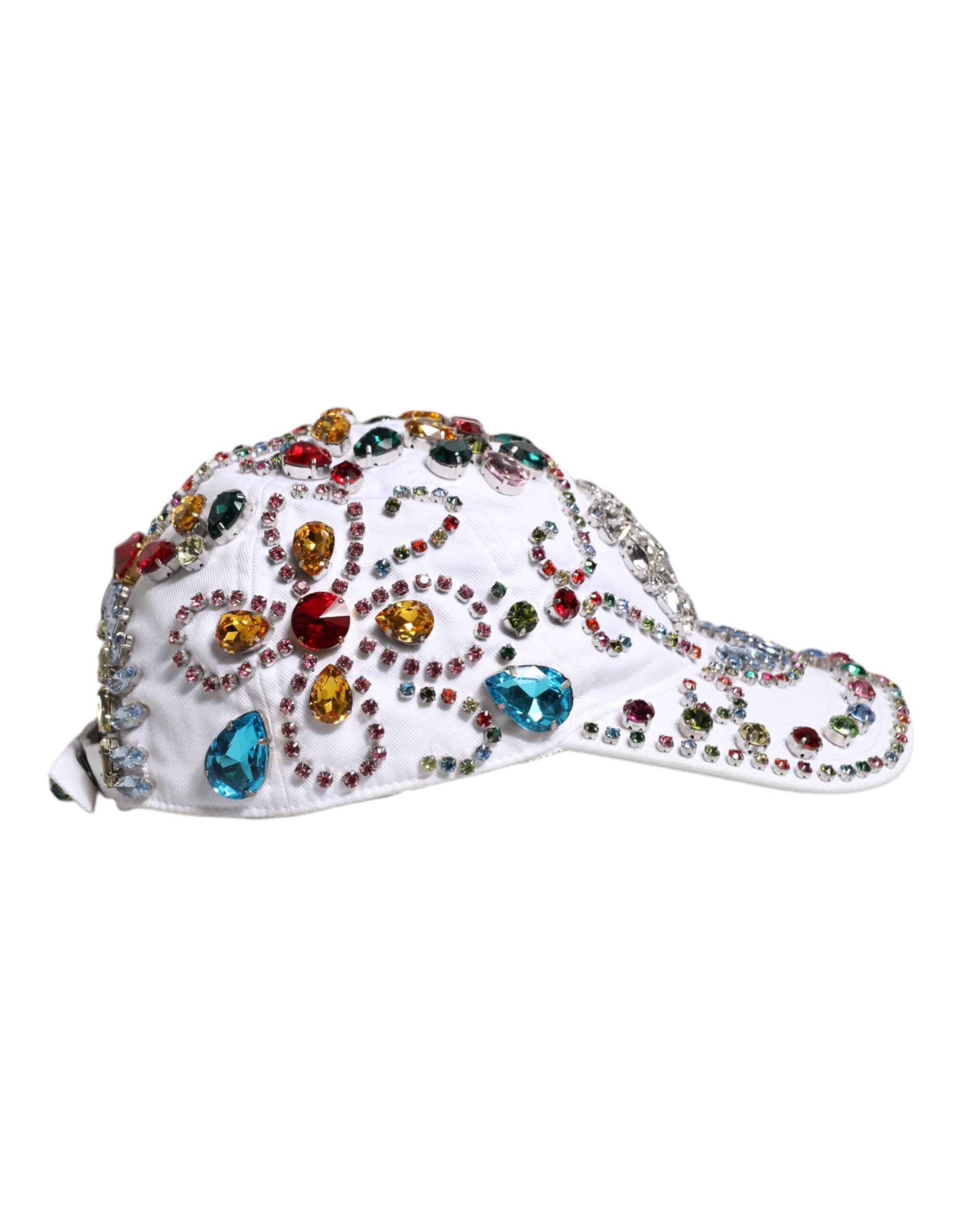 Dolce & Gabbana White Multicolor Crystal Embellish Baseball Cap