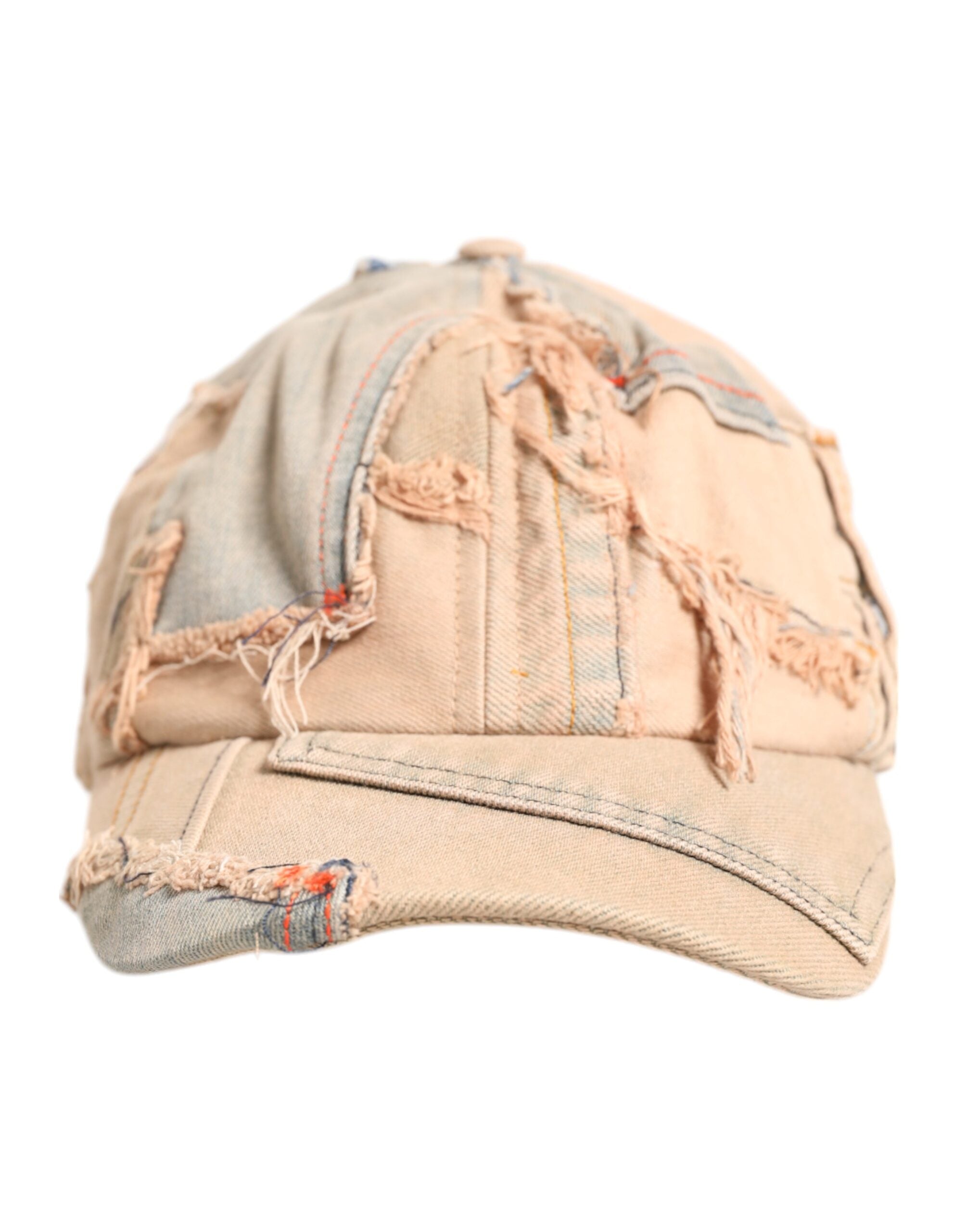 Dolce & Gabbana Beige Tattered Cotton 6 Panels Baseball Cap