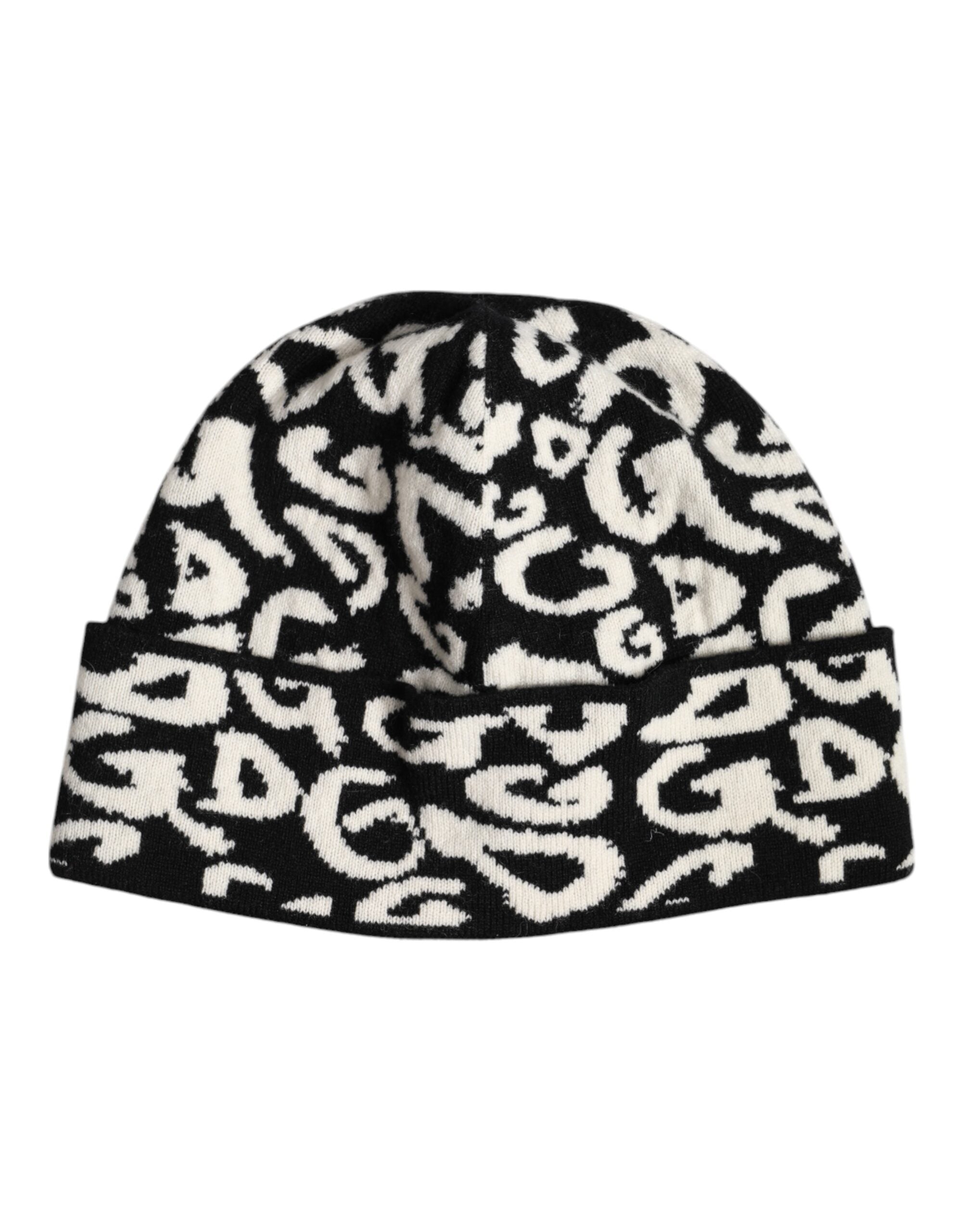 Dolce & Gabbana Black White Wool Knitted Winter Beanie Hat