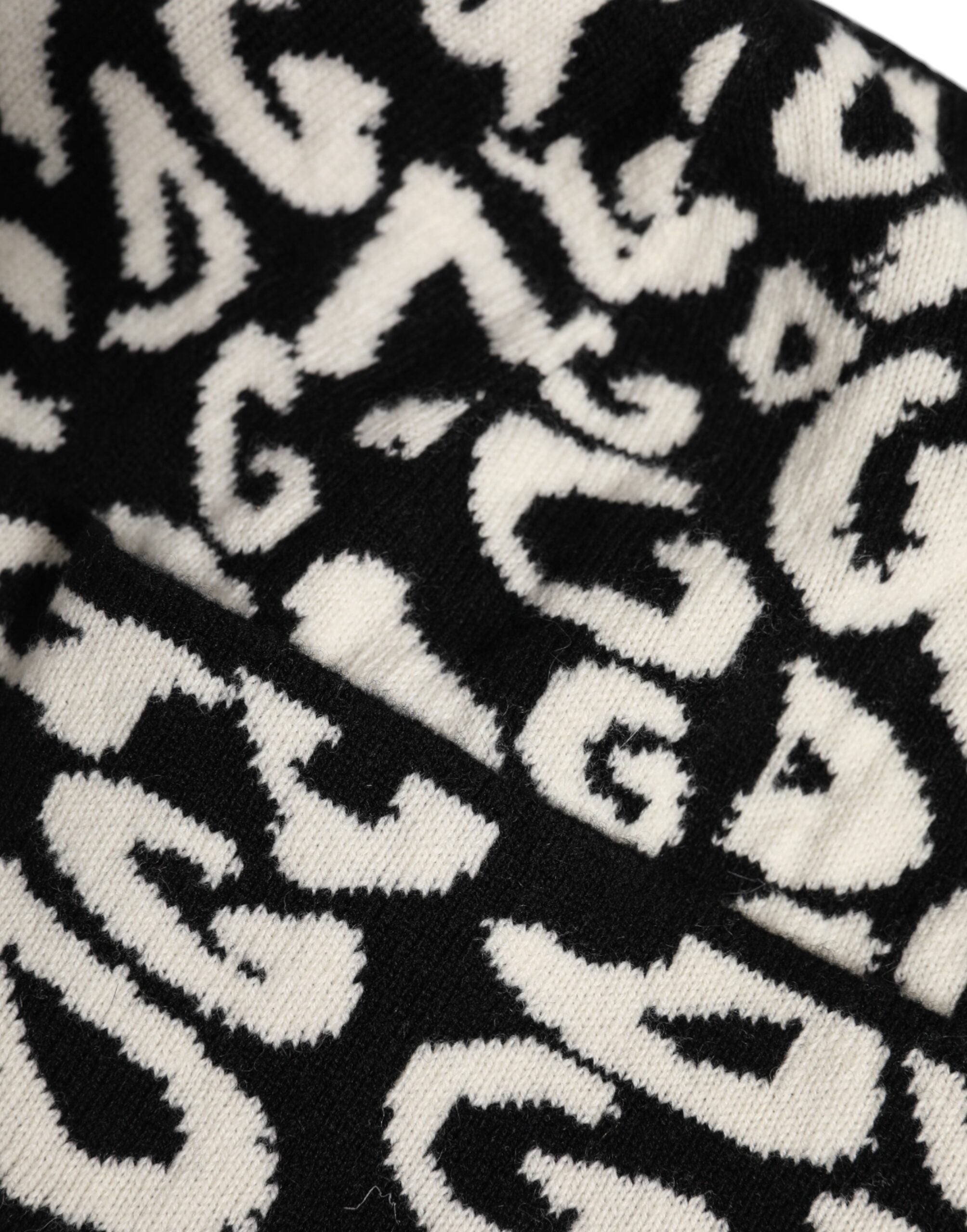 Dolce & Gabbana Black White Wool Knitted Winter Beanie Hat