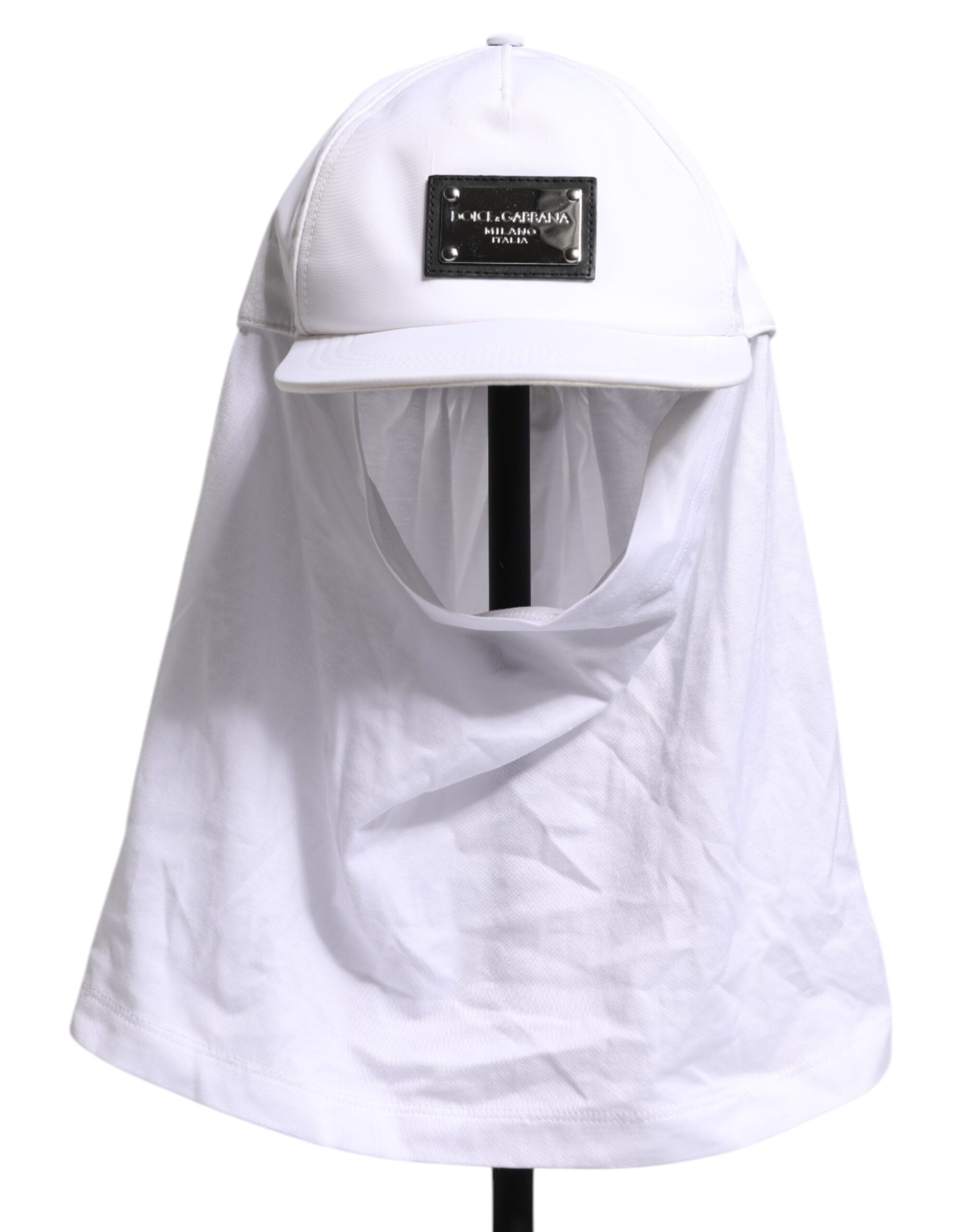 Dolce & Gabbana White Cotton DG Logo Plaque Baseball Balaclava Cap