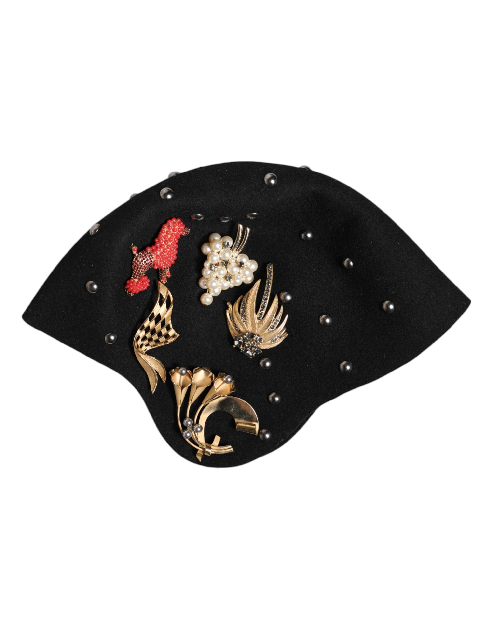 Dolce & Gabbana Black Wool Multicolor Embellished Cloche Hat