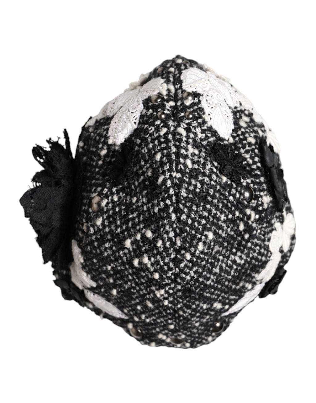 Dolce & Gabbana Black Wool White Floral Embellished Cloche Hat
