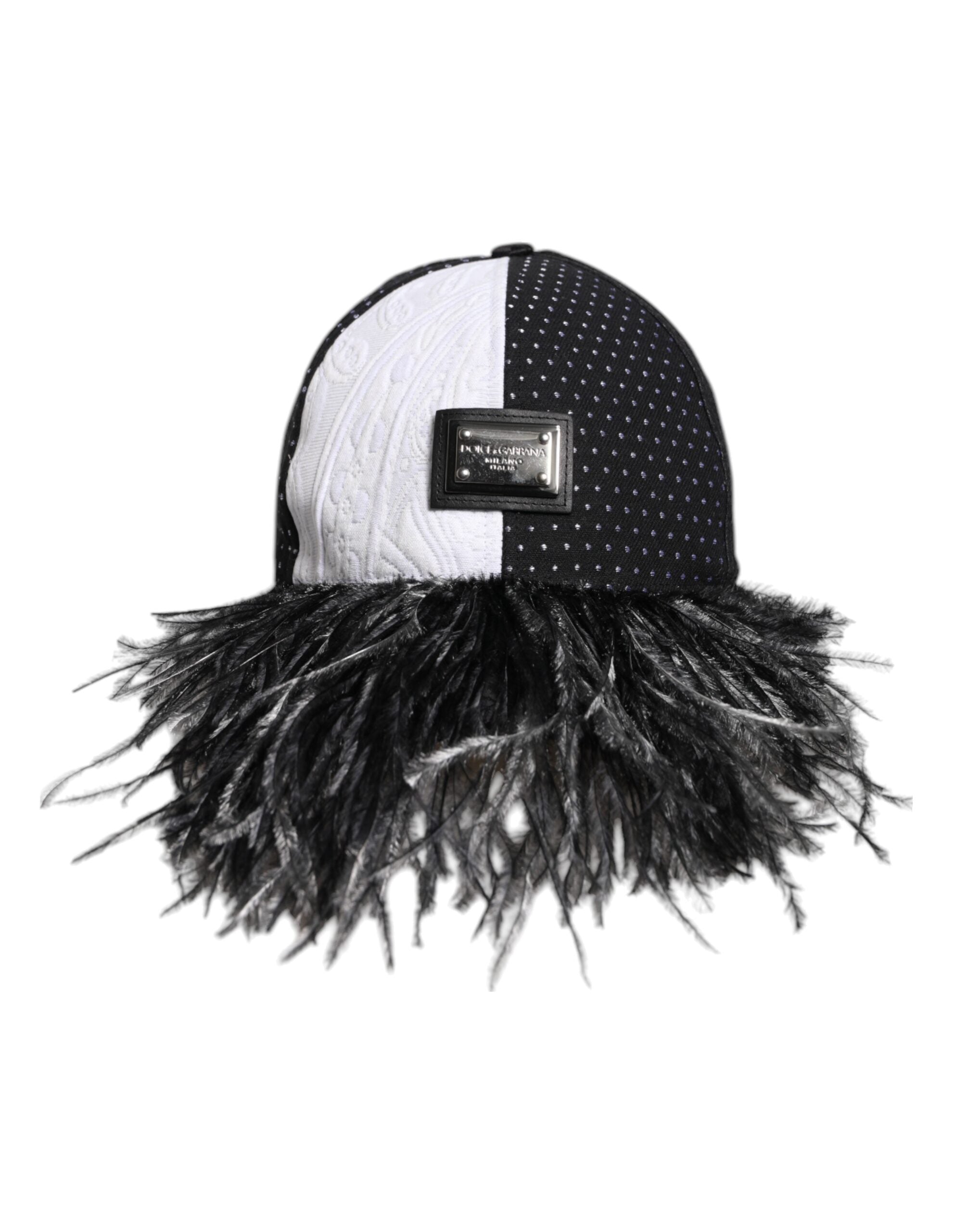 Dolce & Gabbana White Black Polka Dot Feathers Baseball Cap