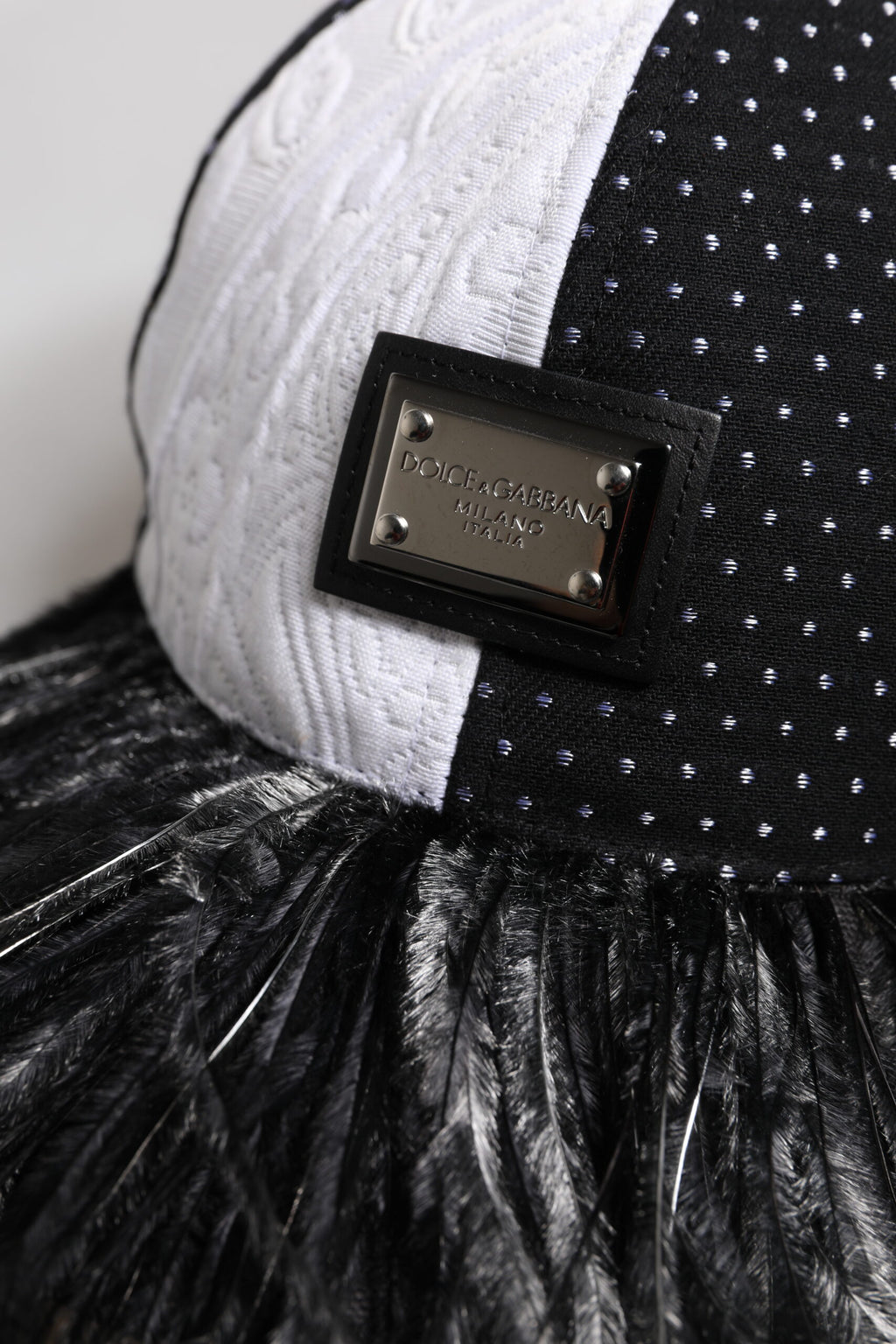 Dolce & Gabbana White Black Polka Dot Feathers Baseball Cap