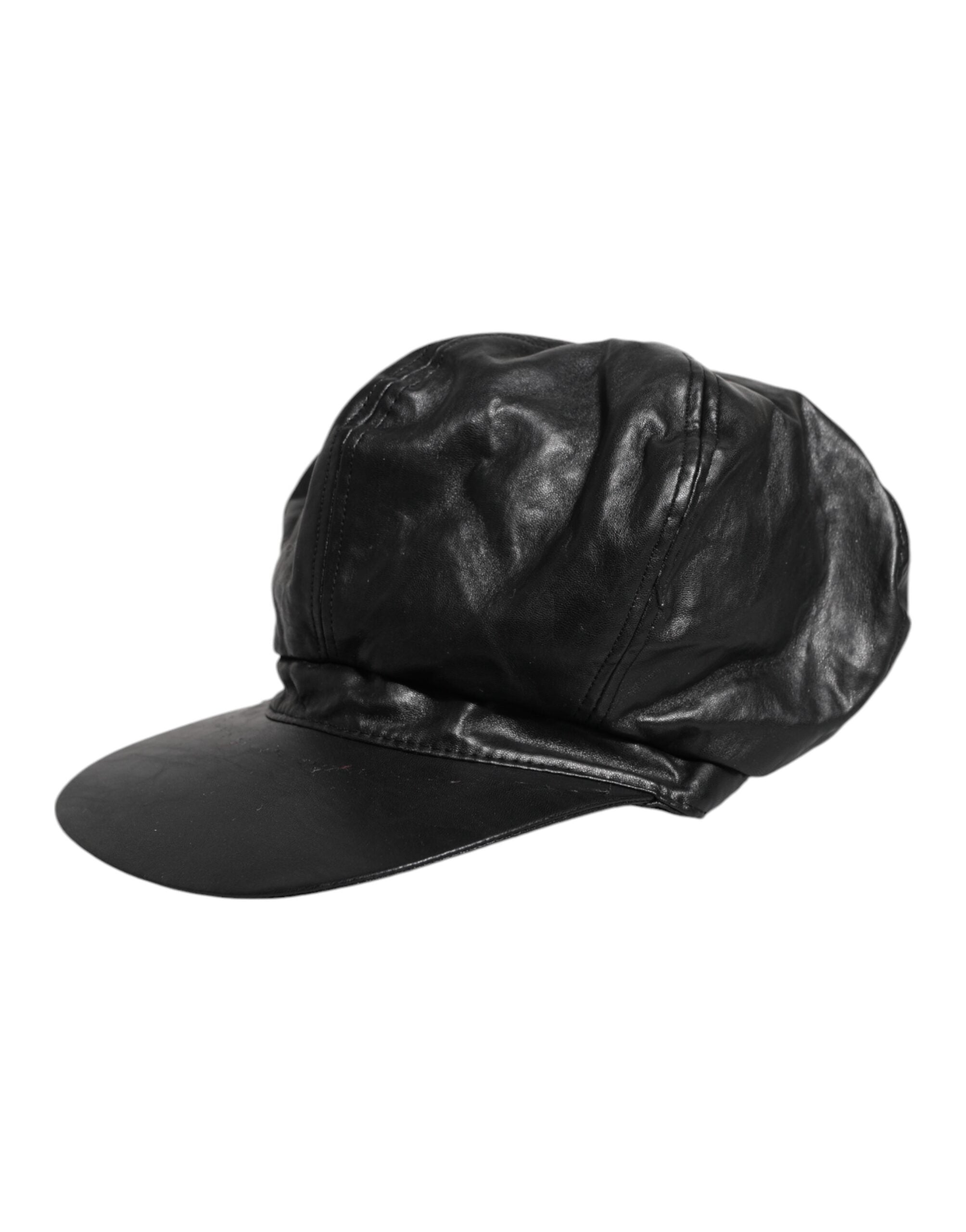 Dolce & Gabbana Black Calf Newsboy Capello Cabbie Hat