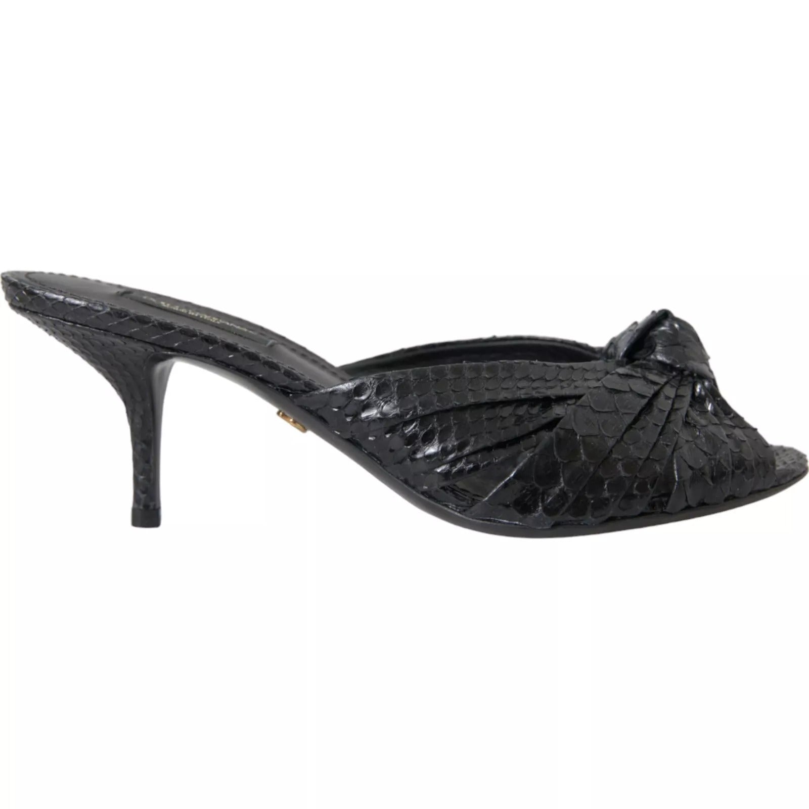 Dolce & Gabbana Black Python Leather Heels Slides Shoes