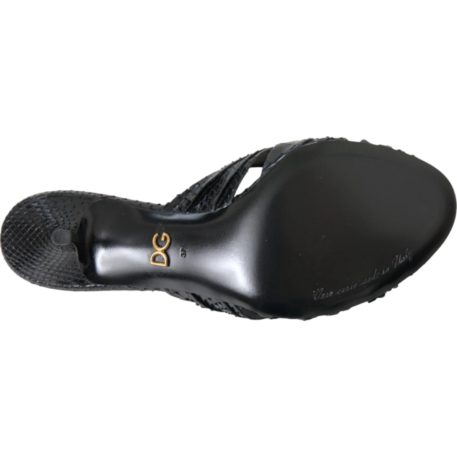 Dolce & Gabbana Black Python Leather Heels Slides Shoes