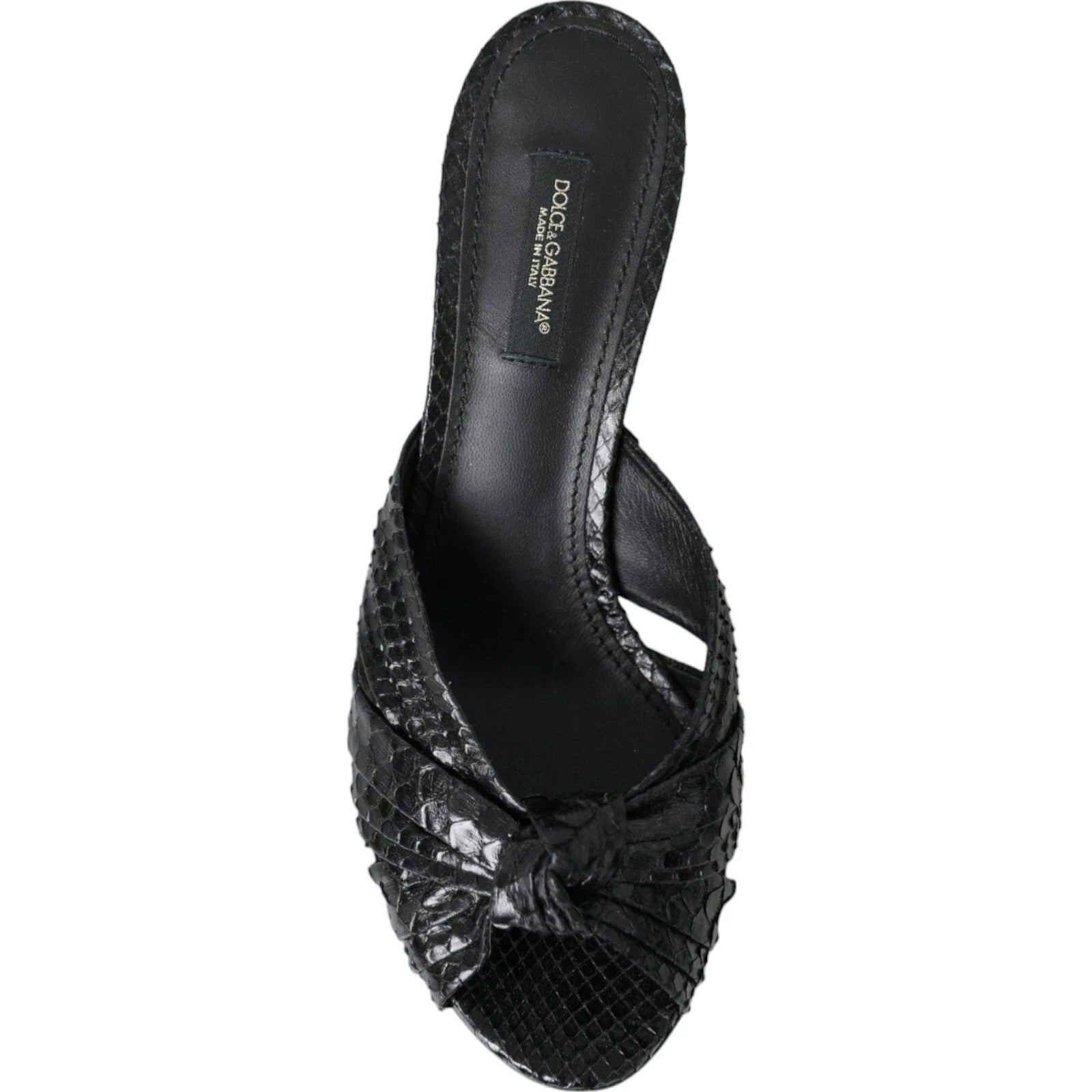 Dolce & Gabbana Black Python Leather Heels Slides Shoes