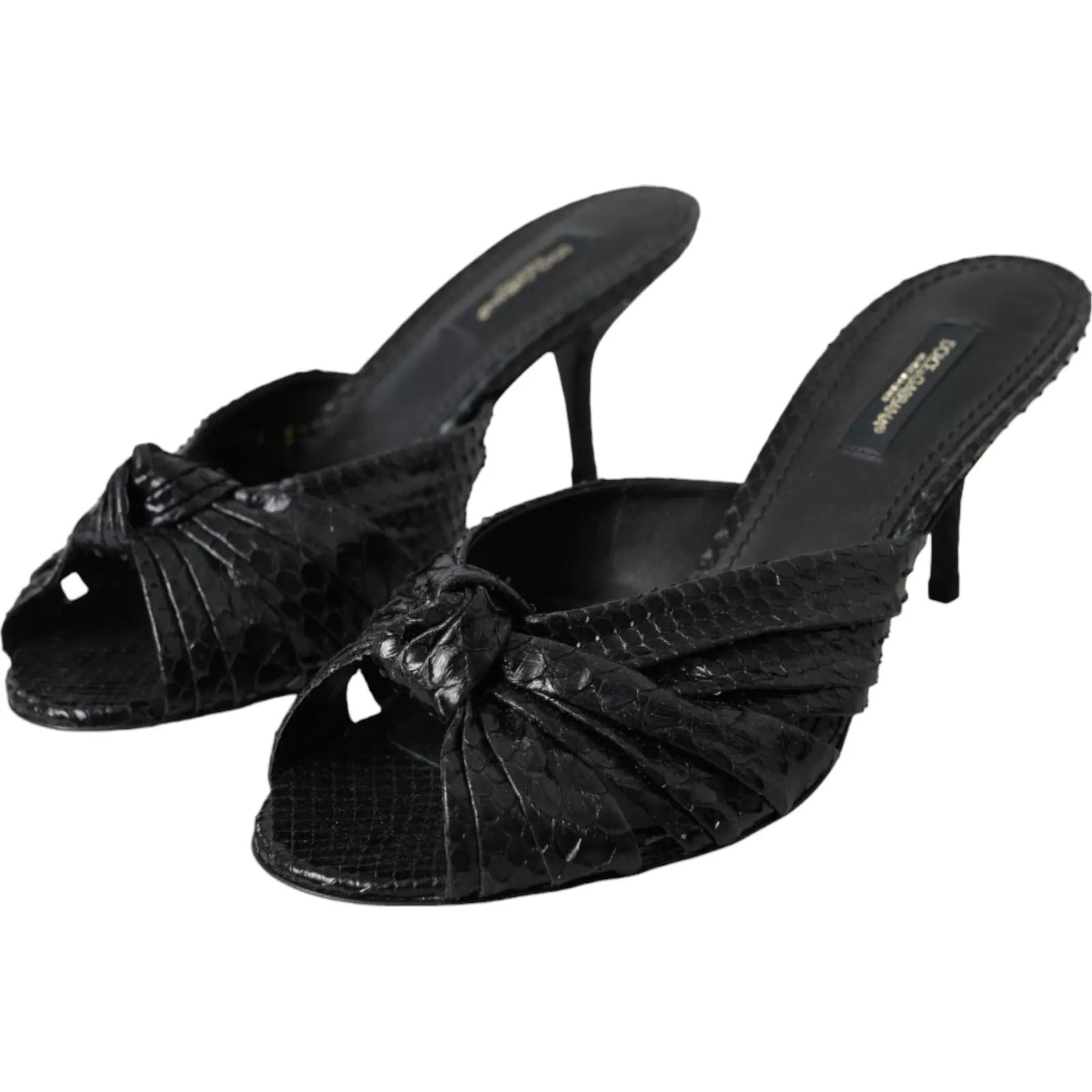 Dolce & Gabbana Black Python Leather Heels Slides Shoes