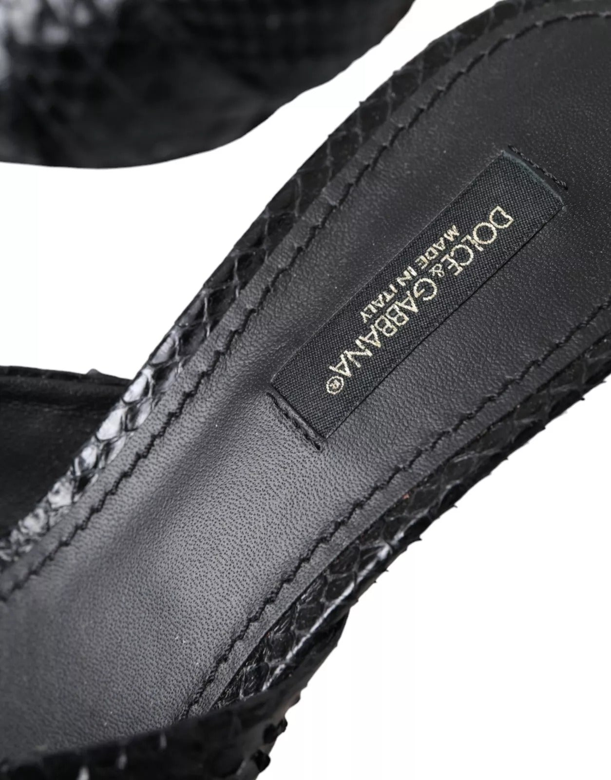 Dolce & Gabbana Black Python Leather Heels Slides Shoes