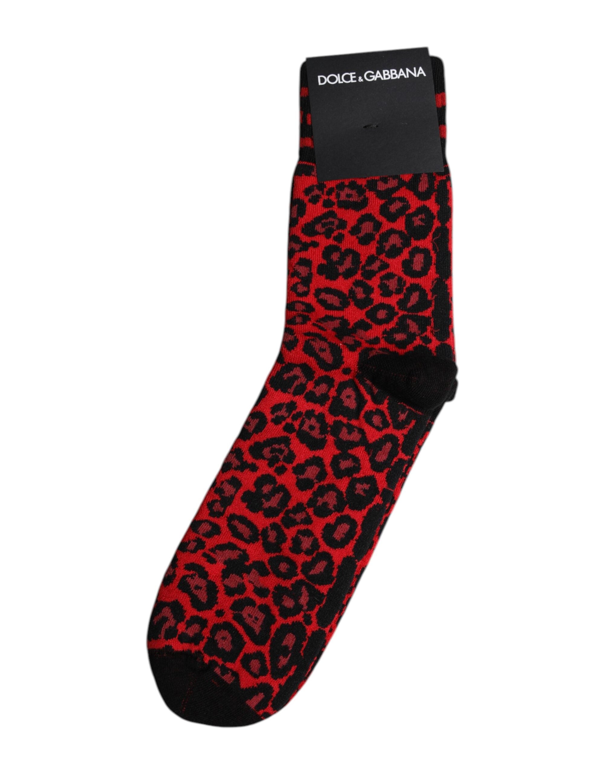 Dolce & Gabbana Black Red Leopard Mid Calf Men Socks