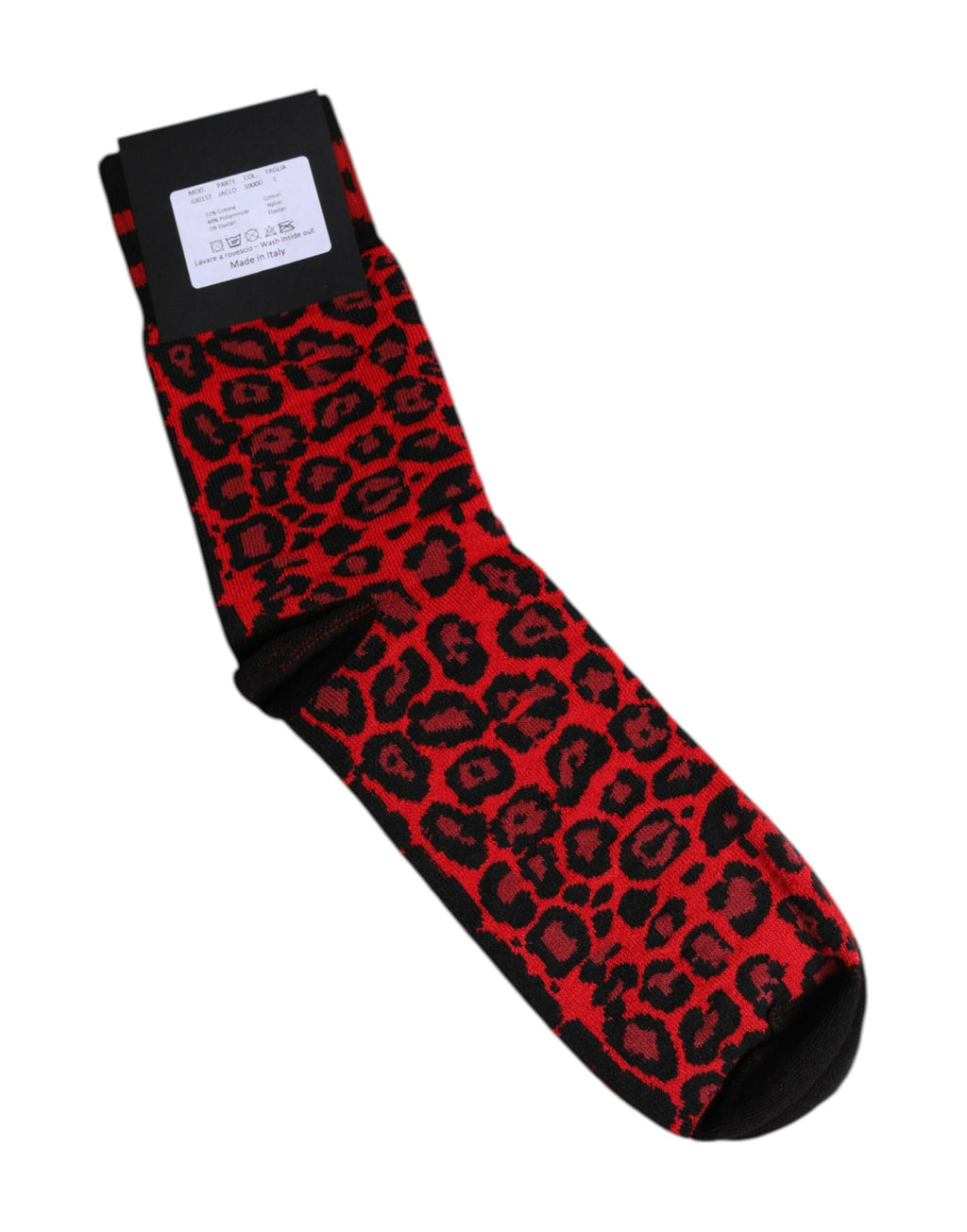 Dolce & Gabbana Black Red Leopard Mid Calf Men Socks