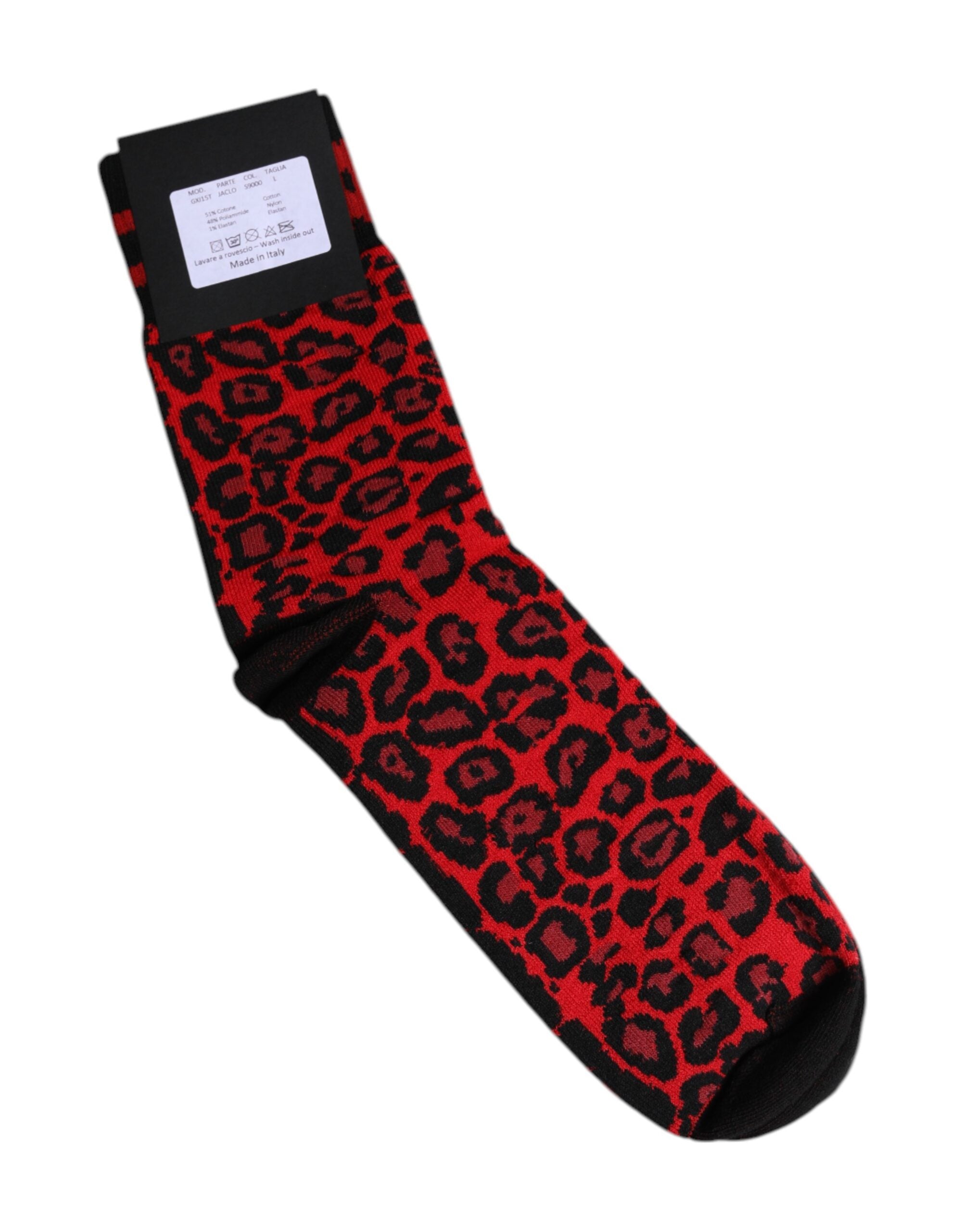 Dolce & Gabbana Black Red Leopard Mid Calf Men Socks