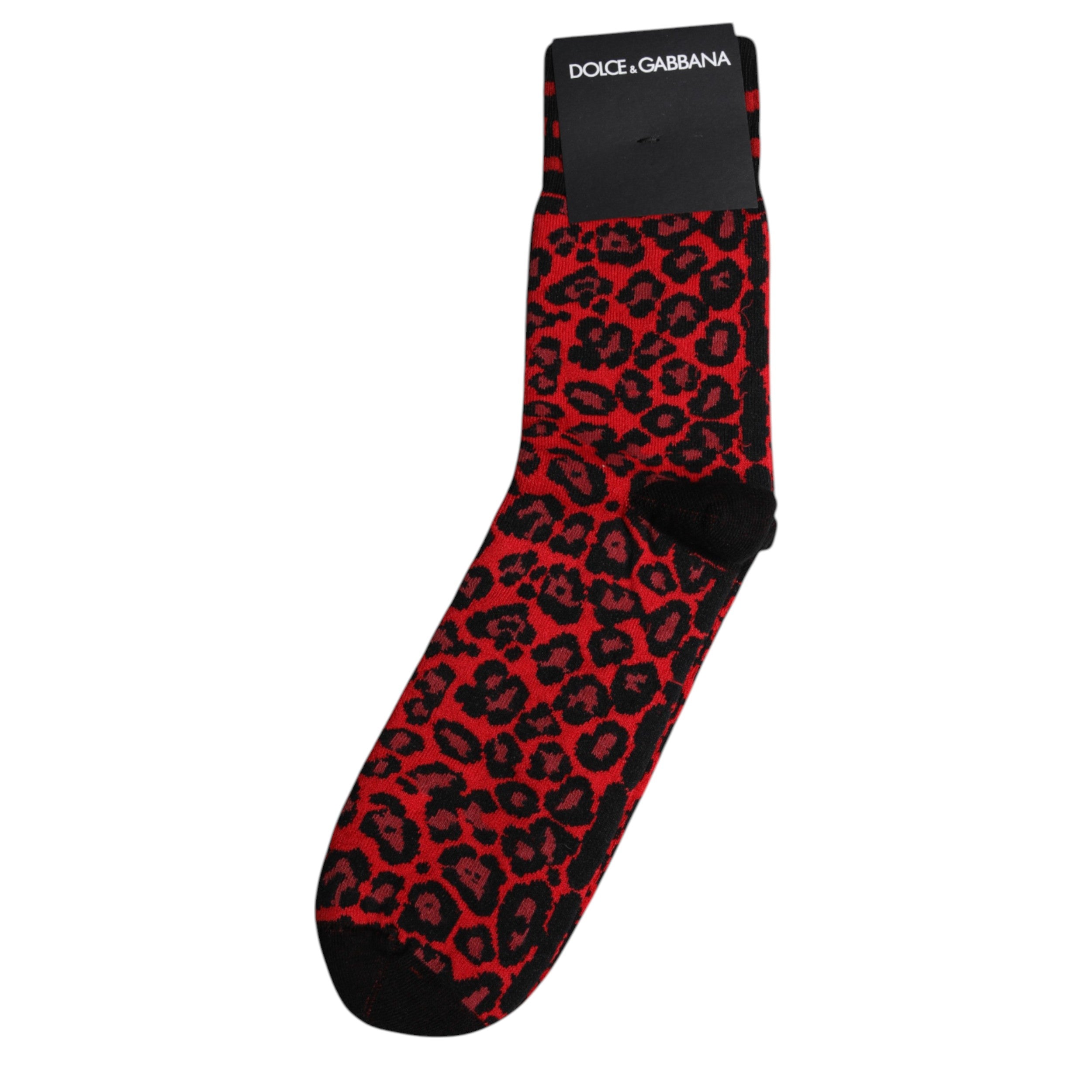 Dolce & Gabbana Black Red Leopard Mid Calf Men Socks